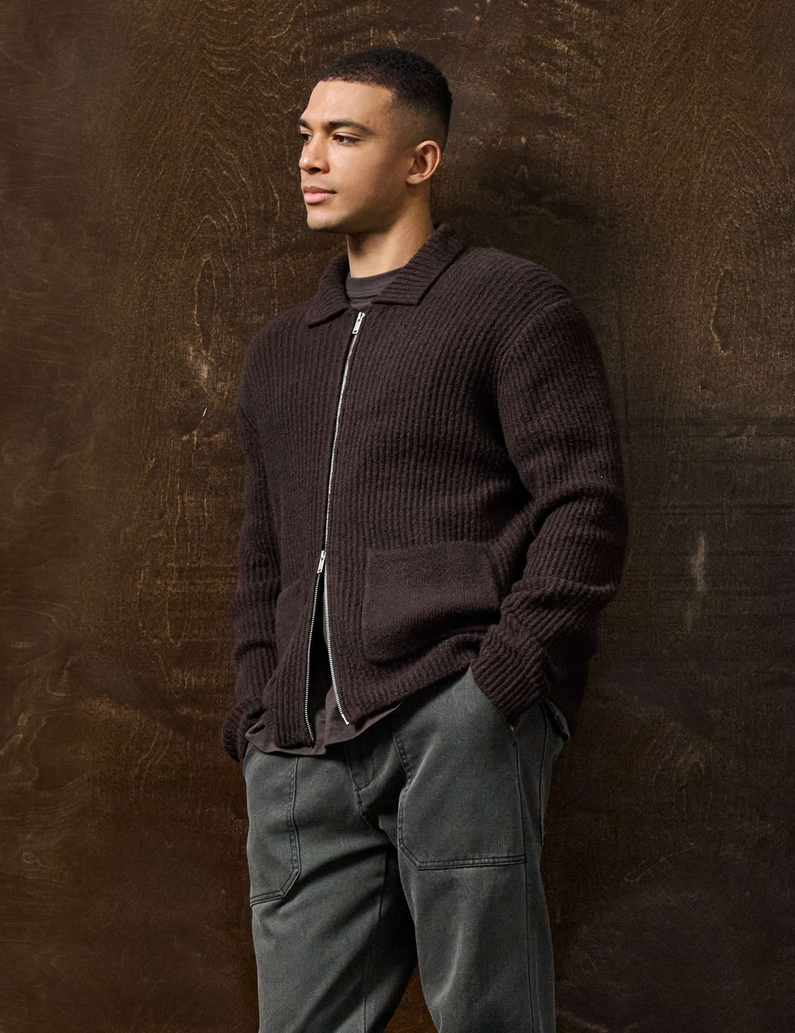 Long Sleeve Cable Knit Zip Cardigan