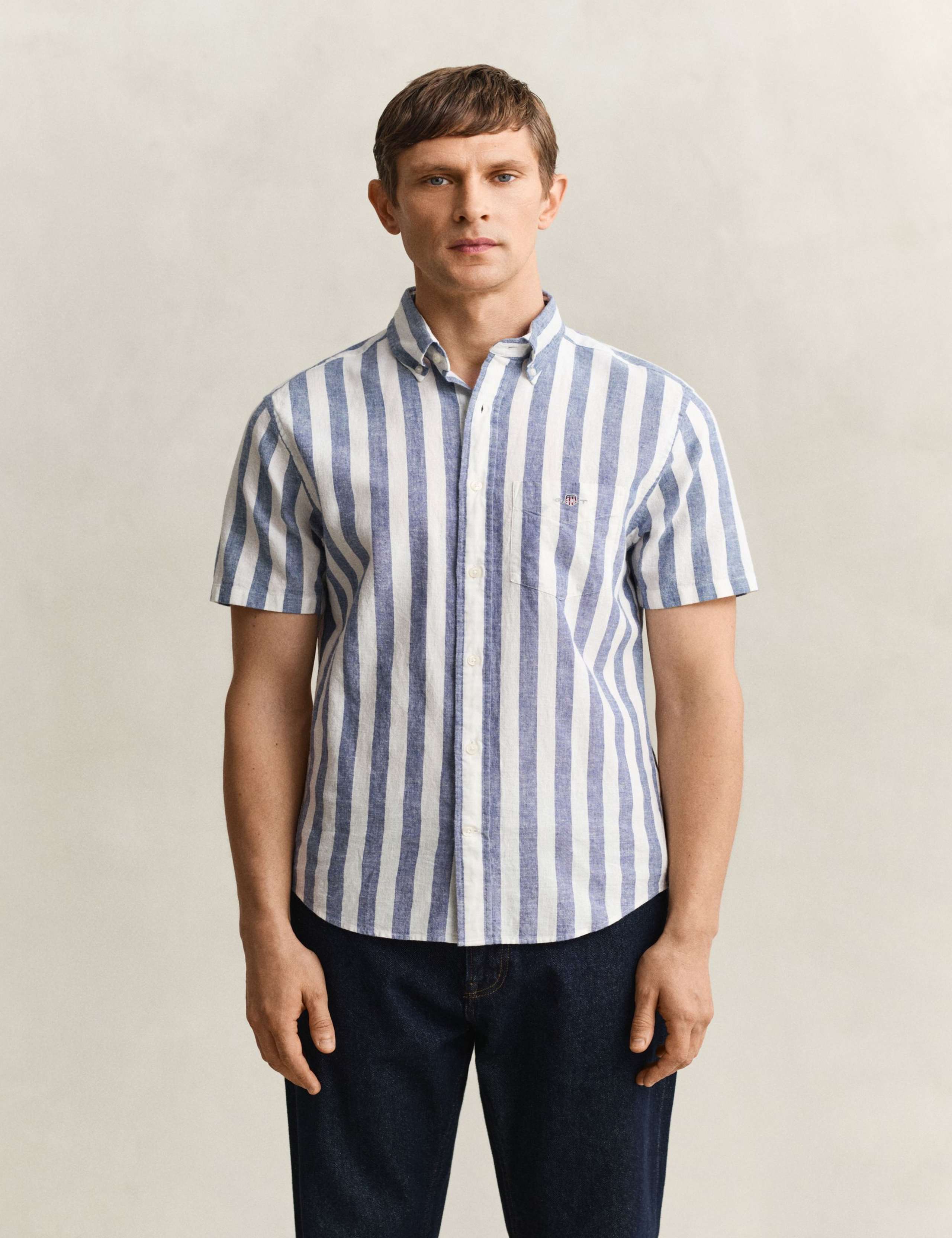 Regular Fit Linen Rich Striped Shirt