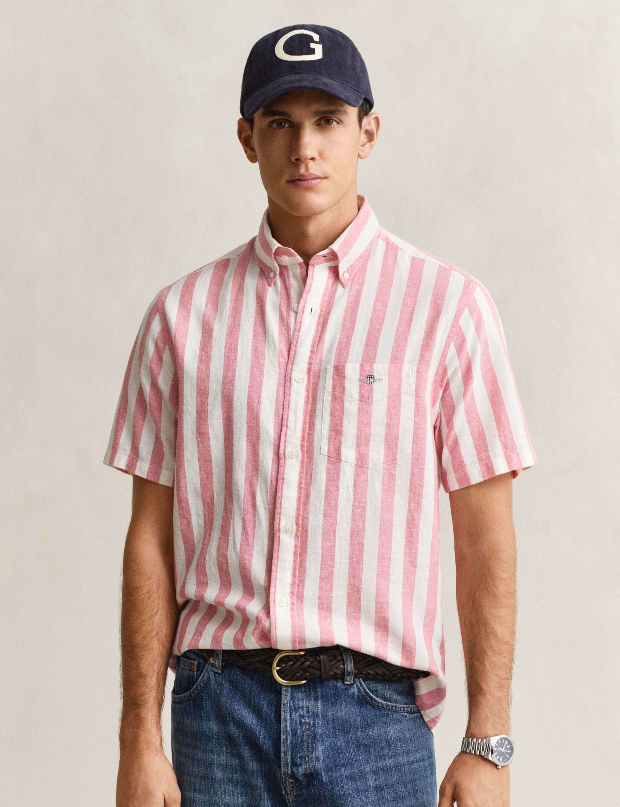 Regular Fit Linen Rich Striped Shirt