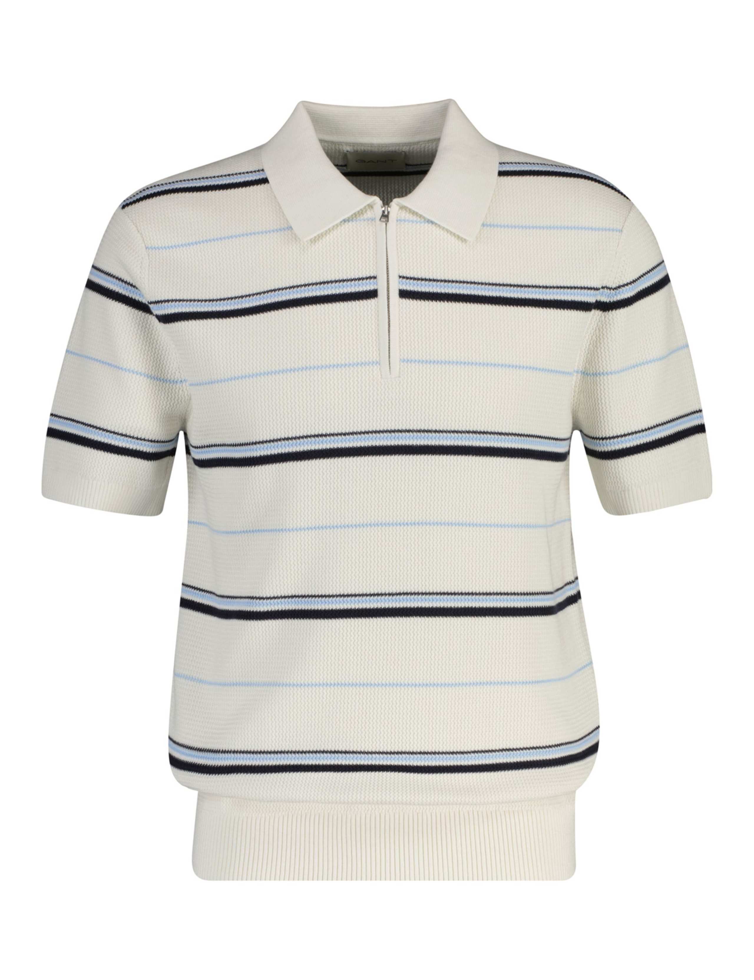Pure Cotton Striped Textured Zip Up Polo Shirt