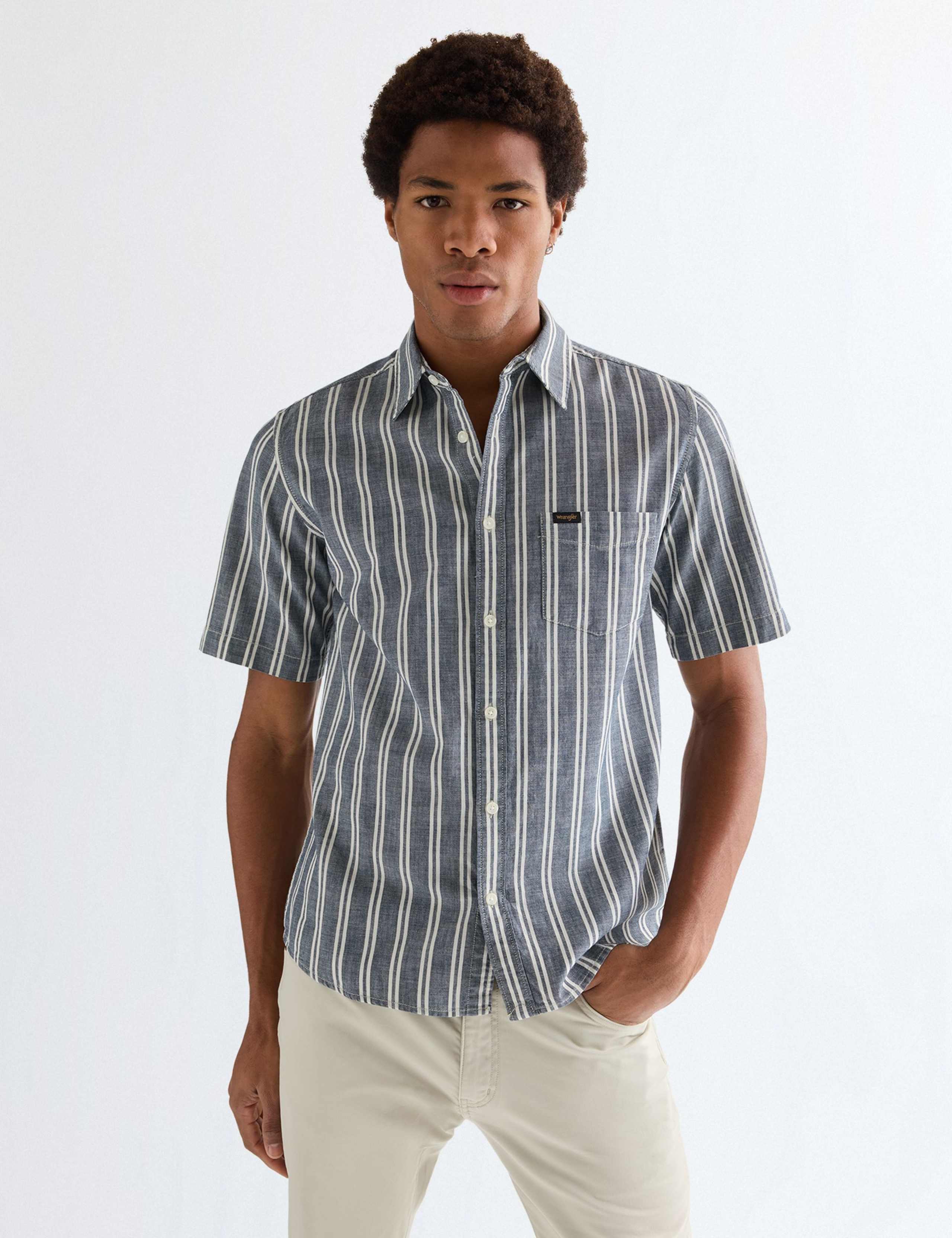 Regular Fit Pure Cotton Striped Short Sleeve Shirt
