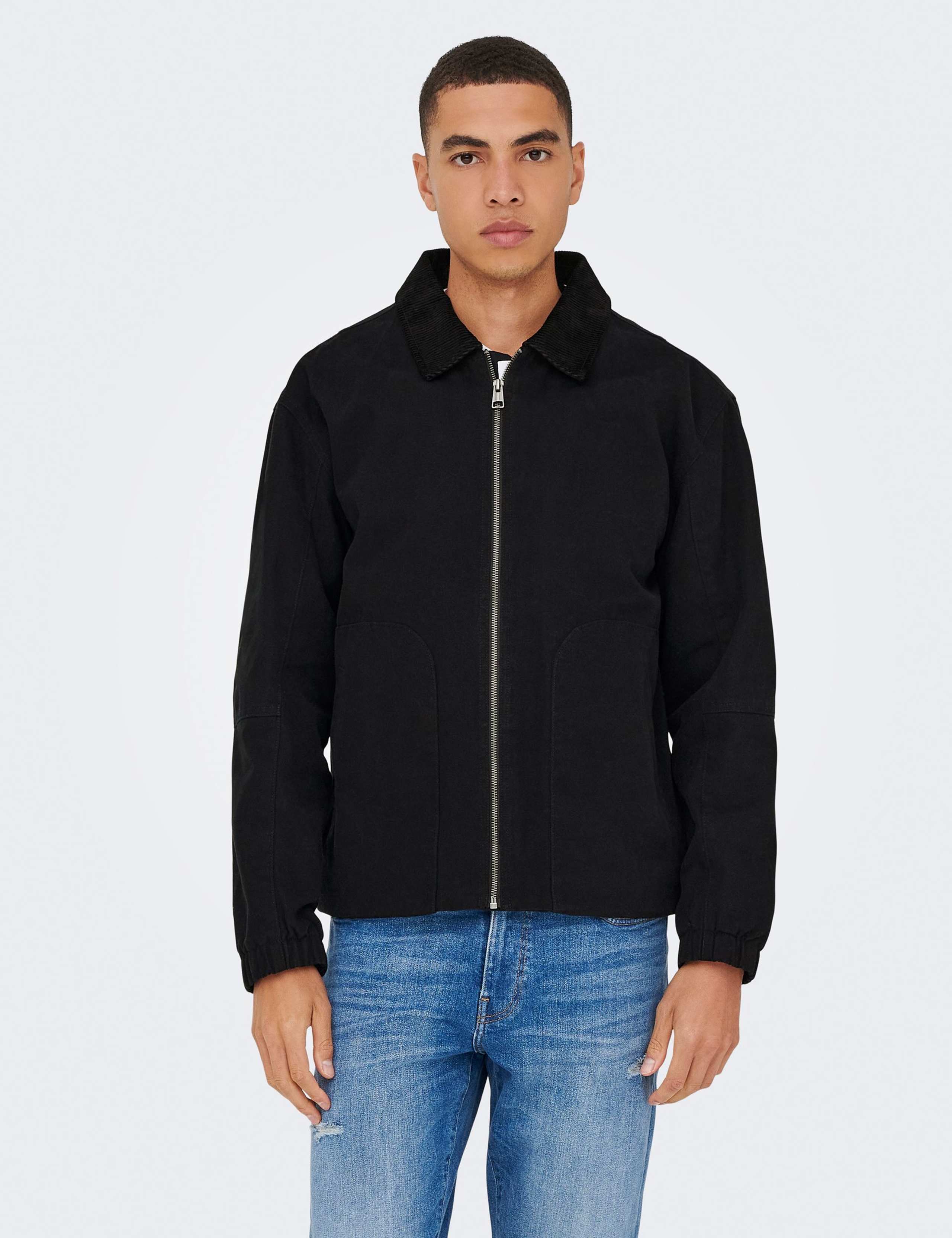 Pure Cotton Corduroy Collar Harrington Jacket