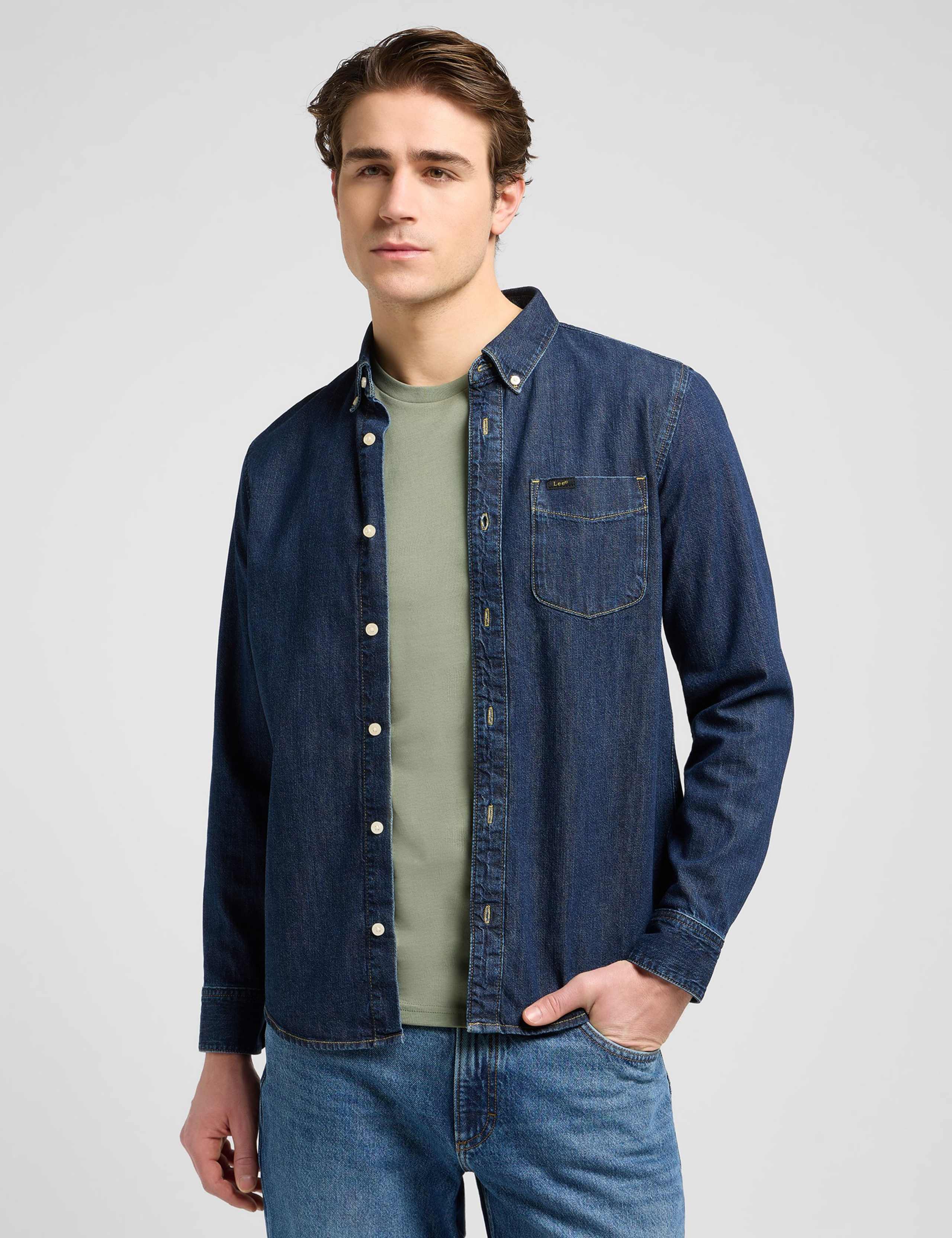 Regular Fit Denim Button Down Shirt