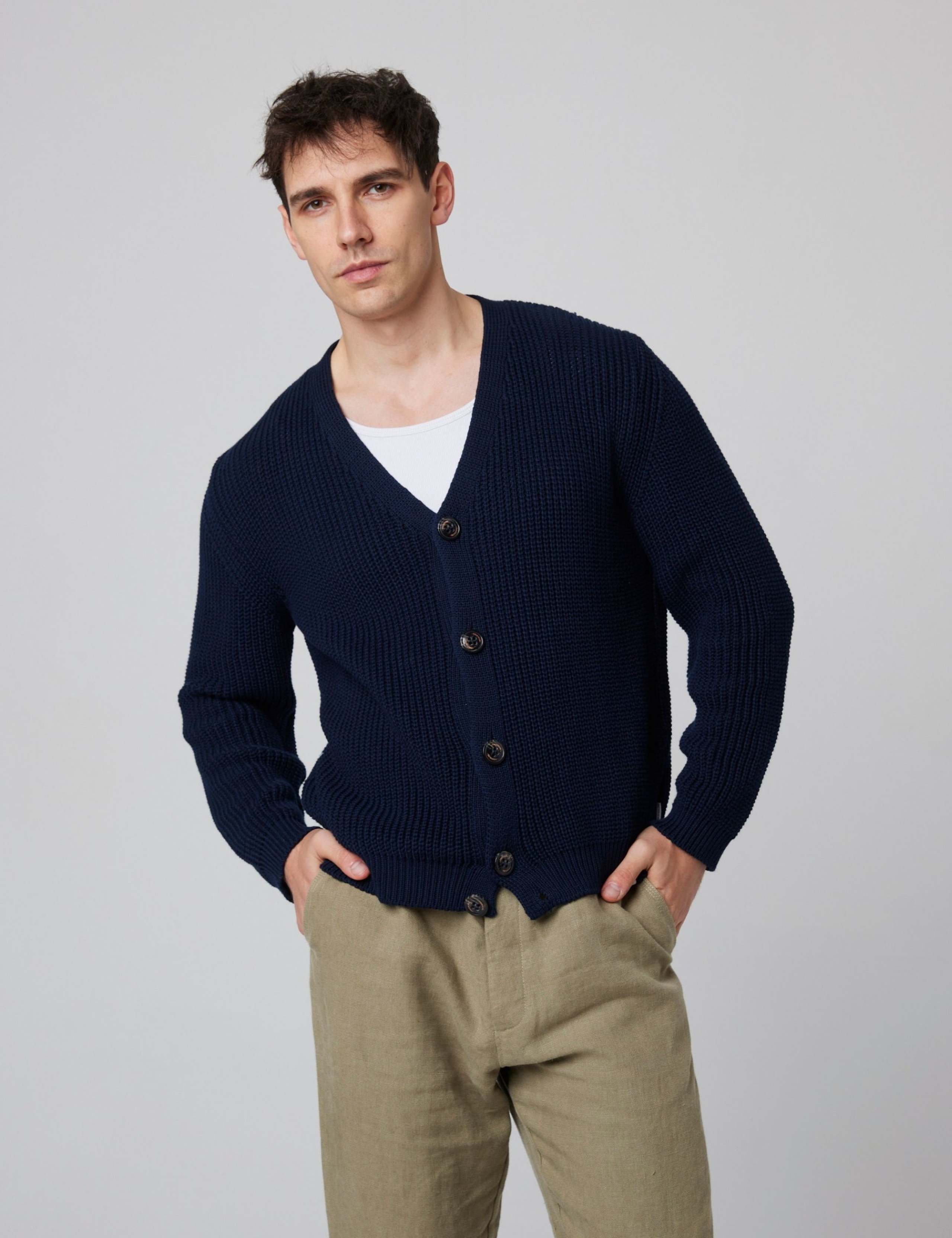 Pure Cotton Textured V-Neck Cardigan