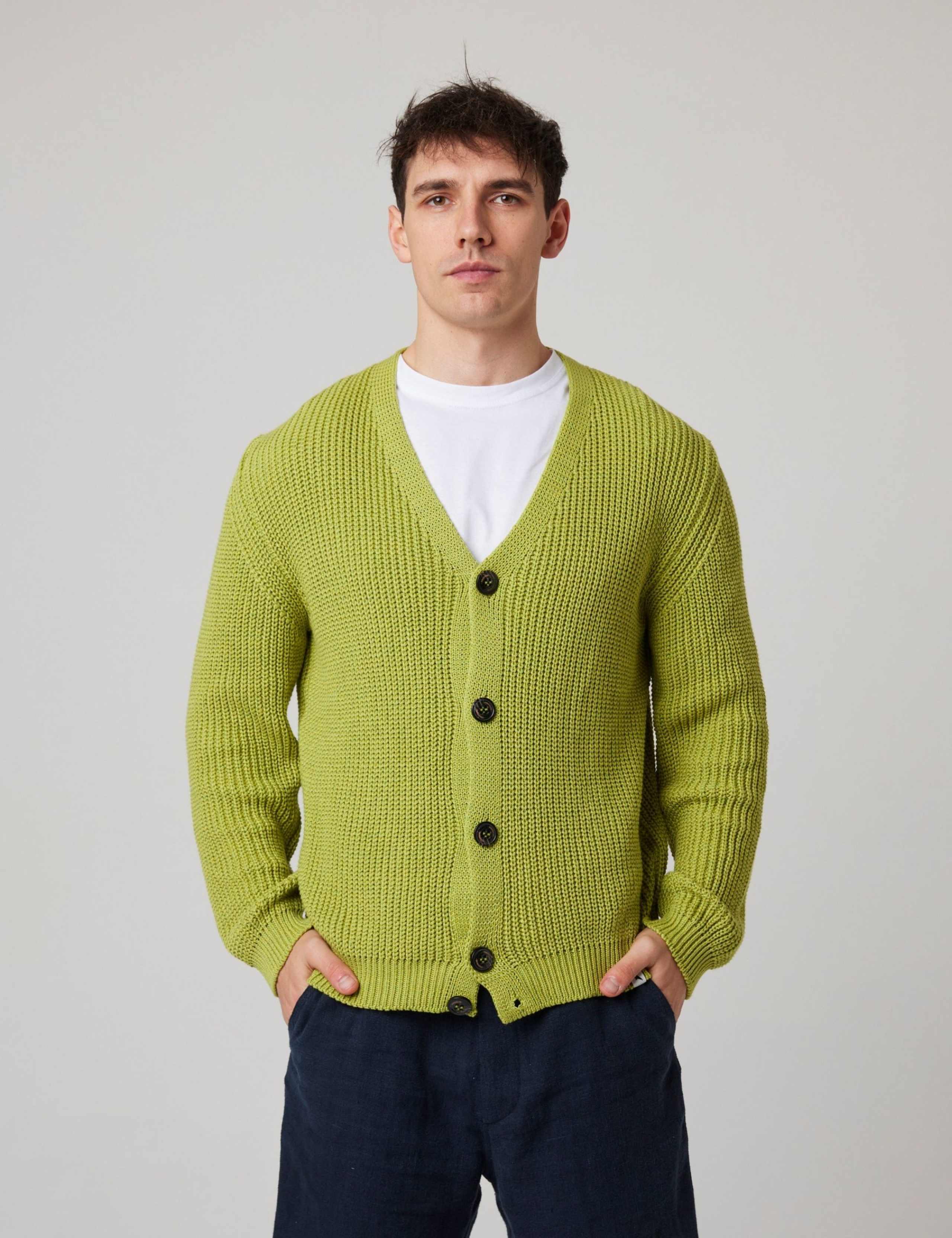 Pure Cotton Textured V-Neck Cardigan