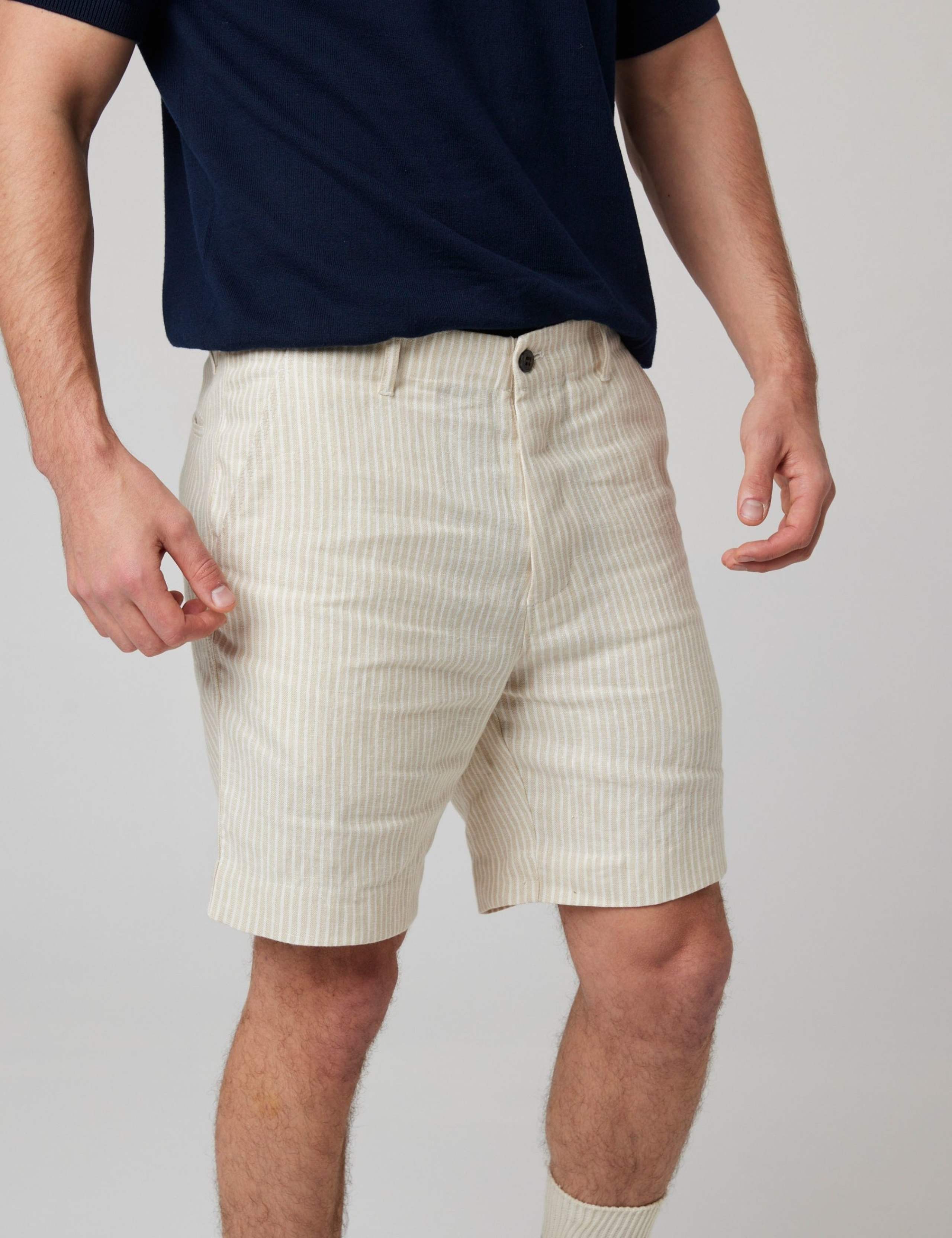 Pure Linen Striped Shorts