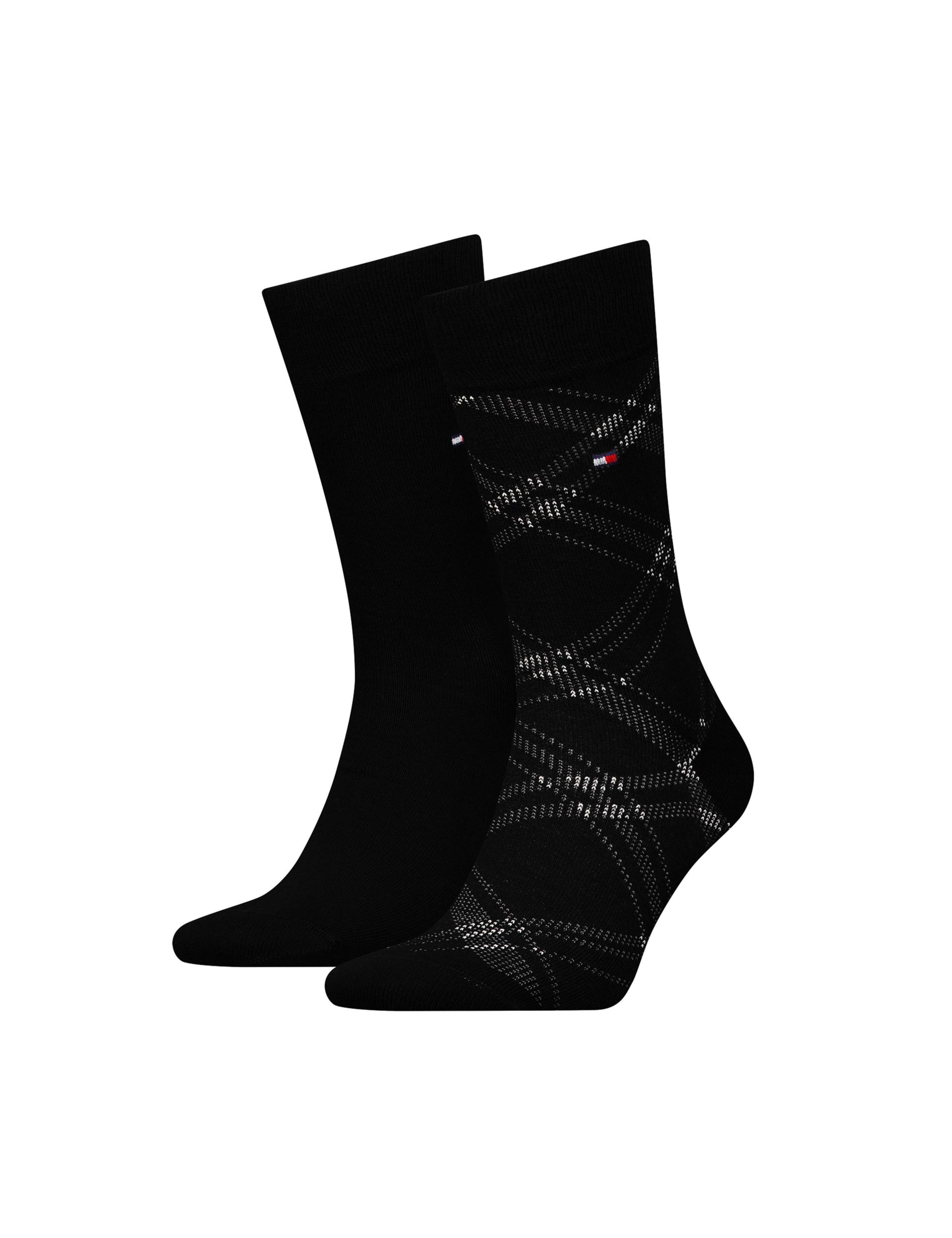 2pk Checked & Plain Cotton Rich Socks
