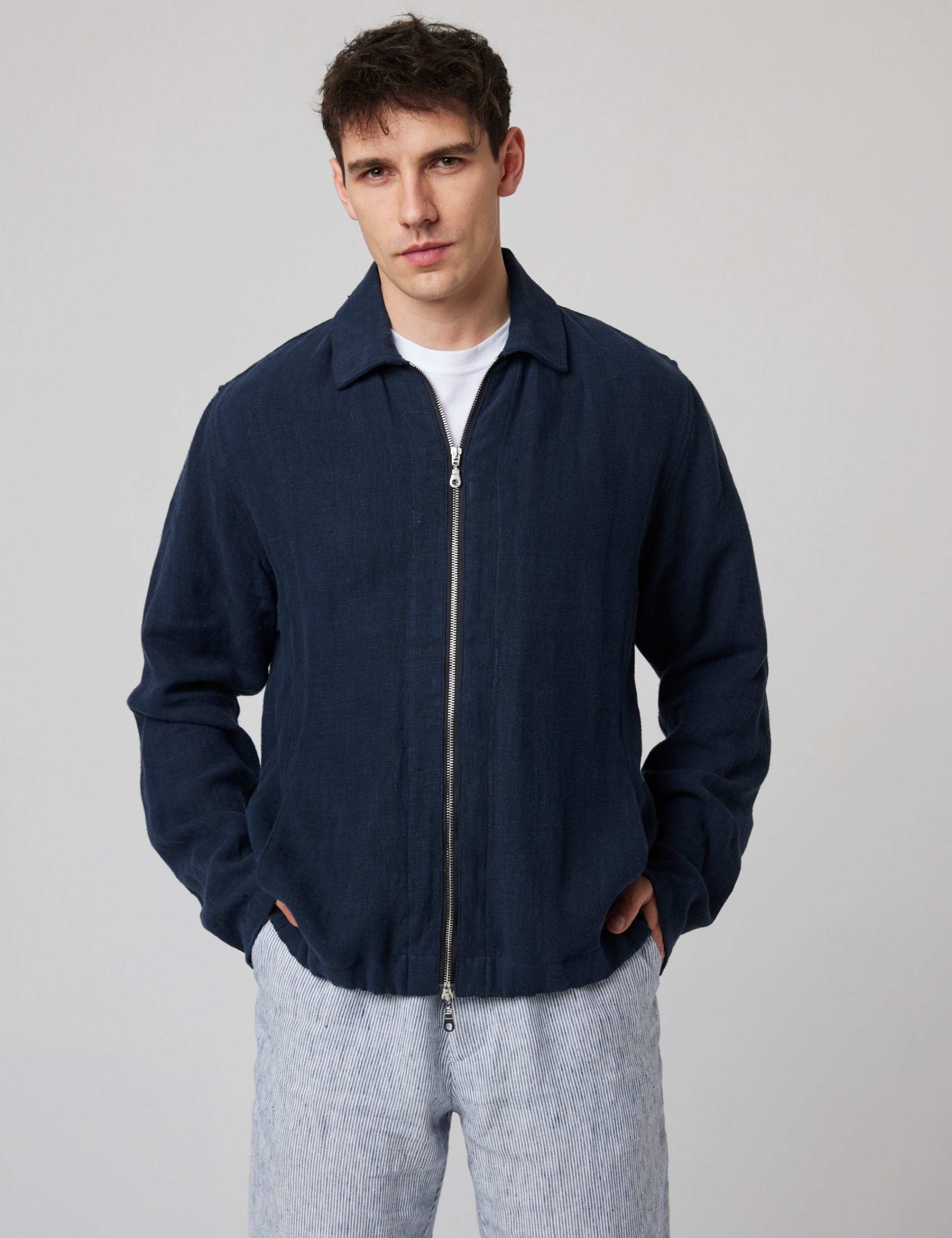 Pure Linen Bomber Jacket