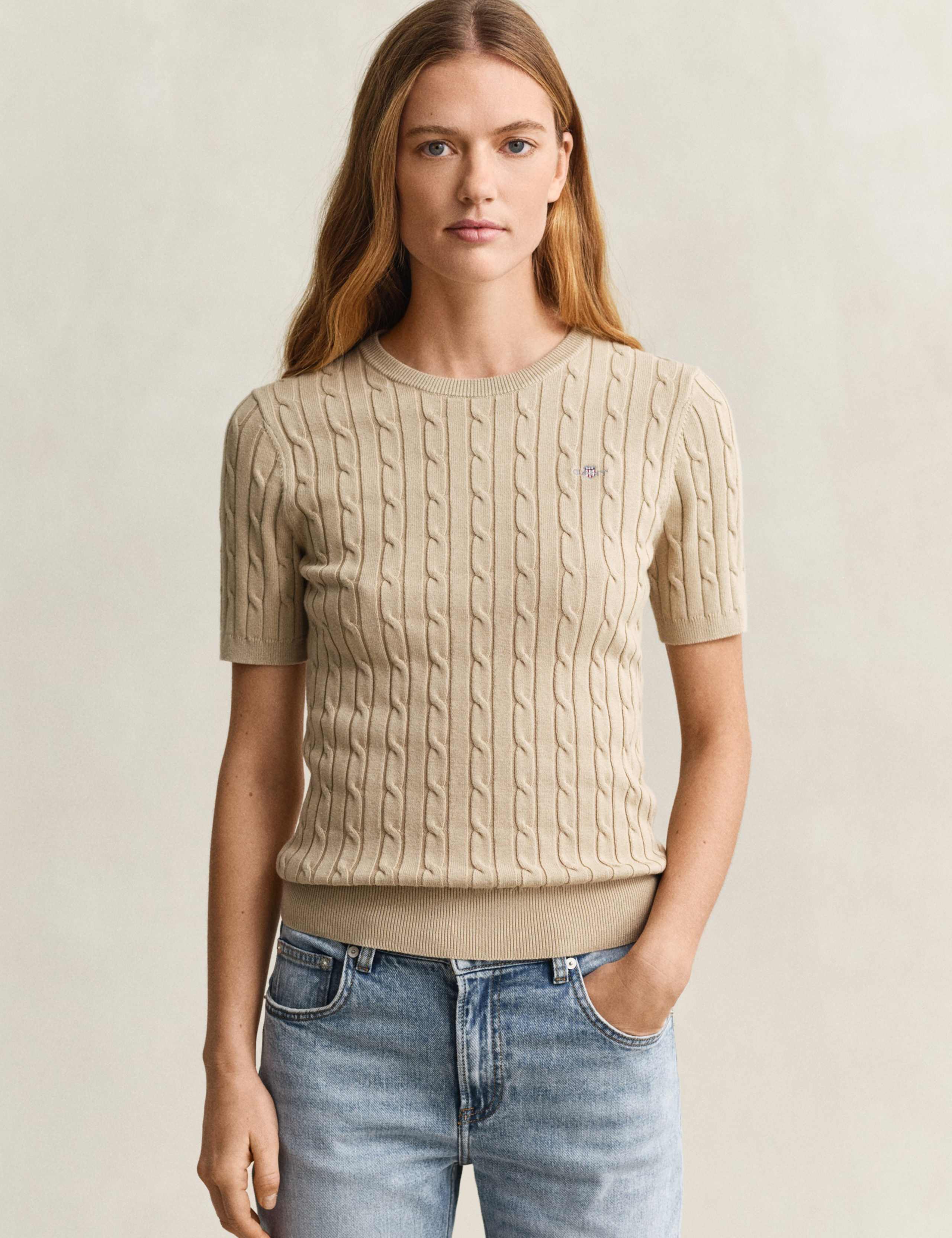 Cotton Rich Cable Knit Top