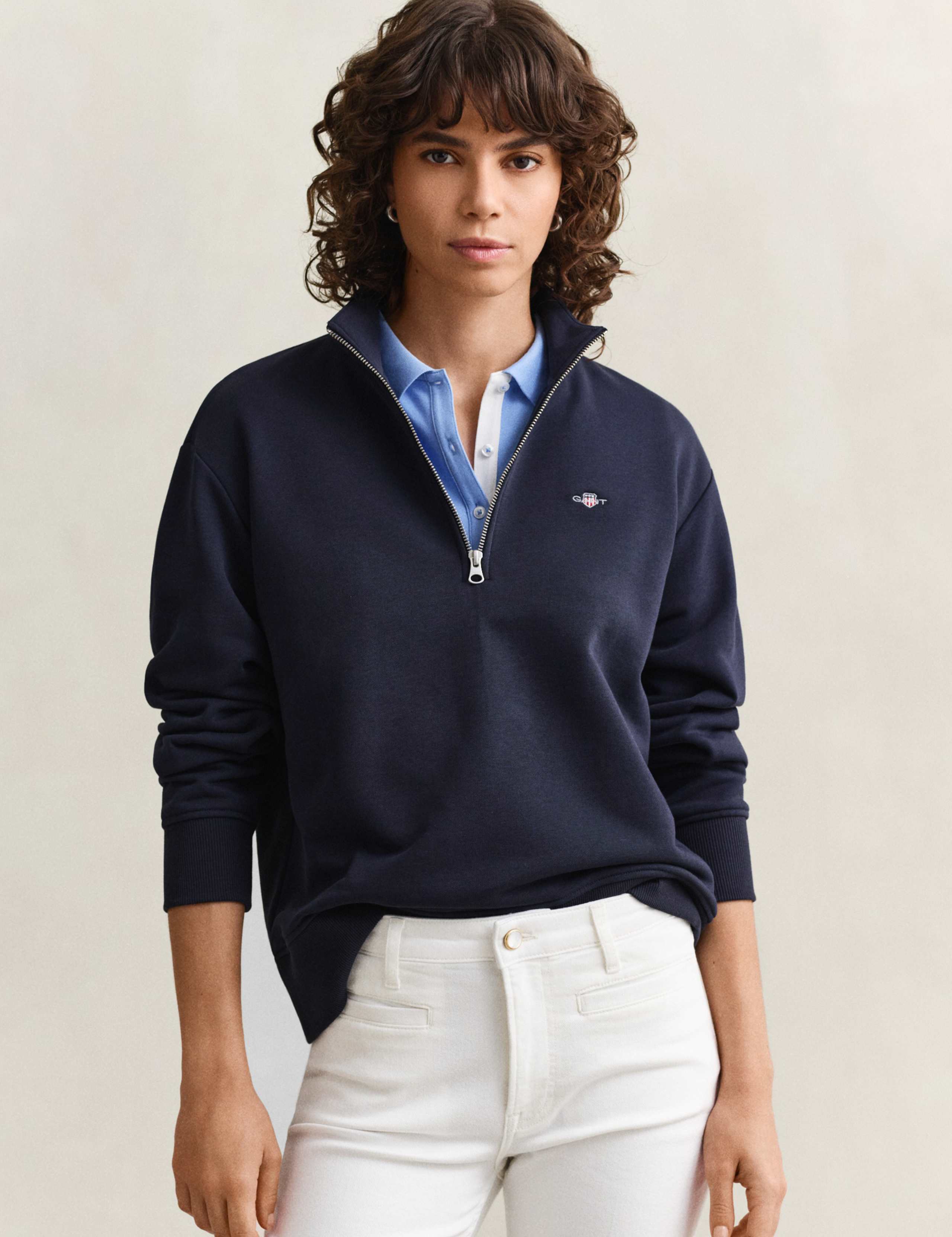 Cotton Rich Funnel Neck Half Zip Sweatshirt