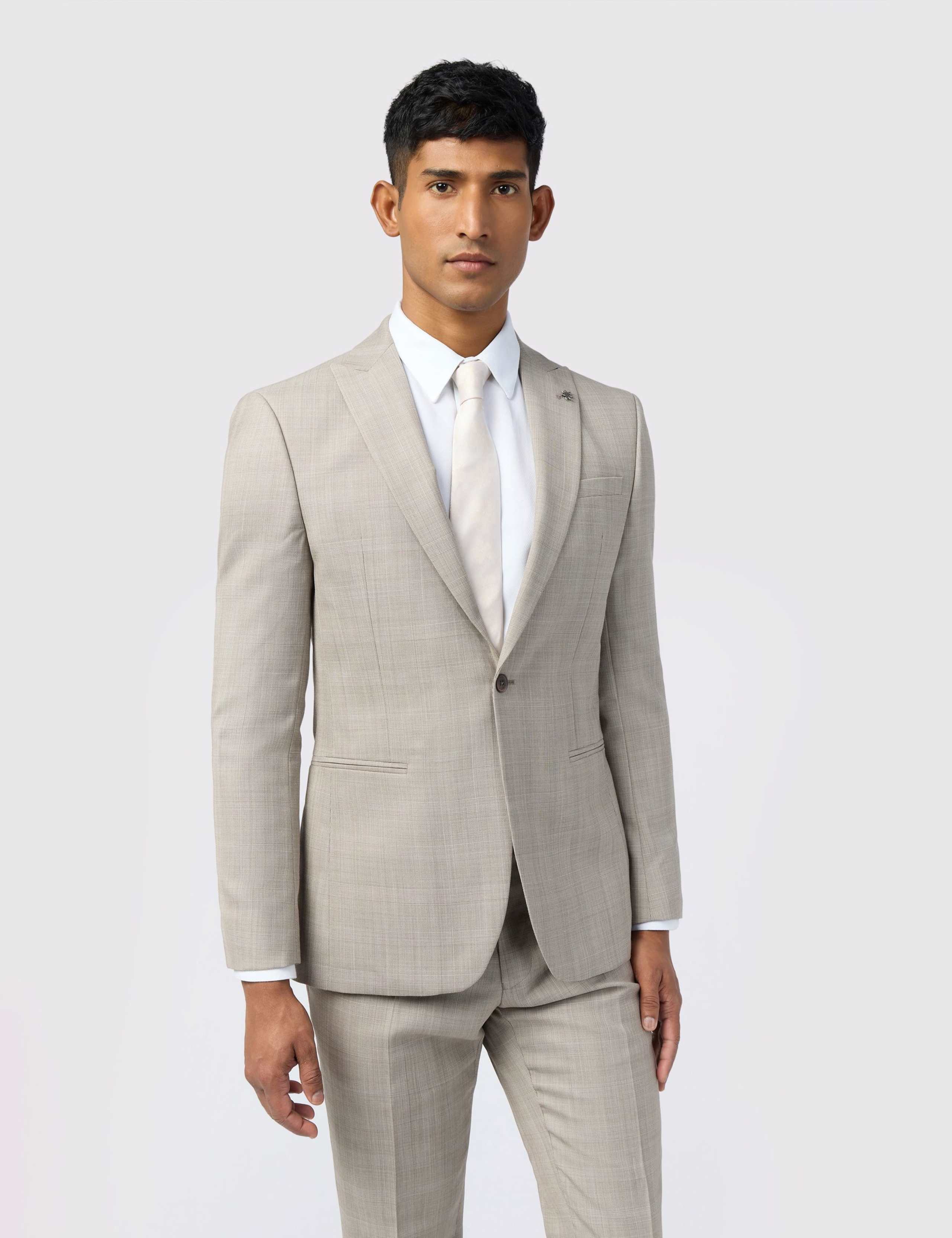 Slim Fit Wool Blend Check Suit Jacket