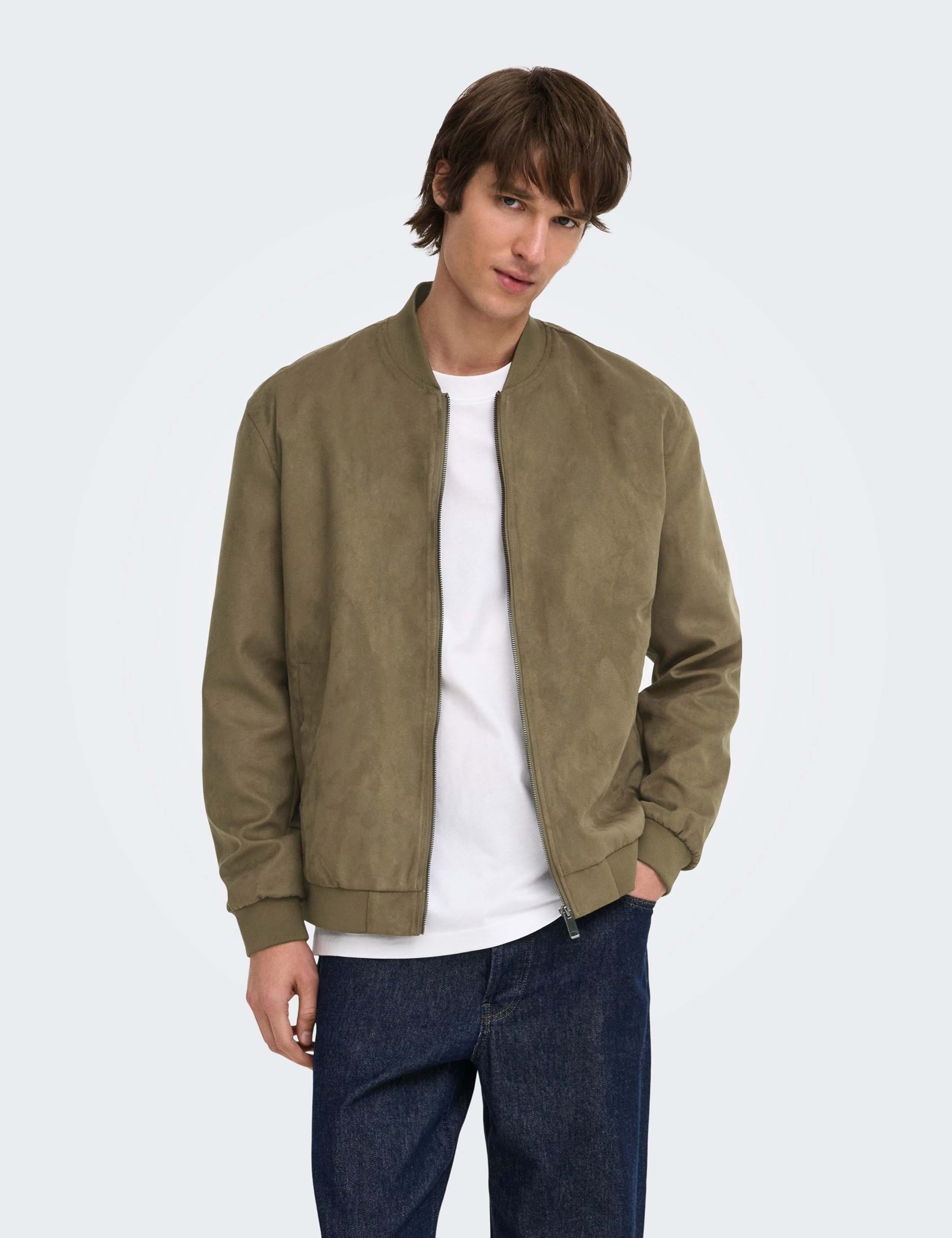 Faux Suede Bomber Jacket