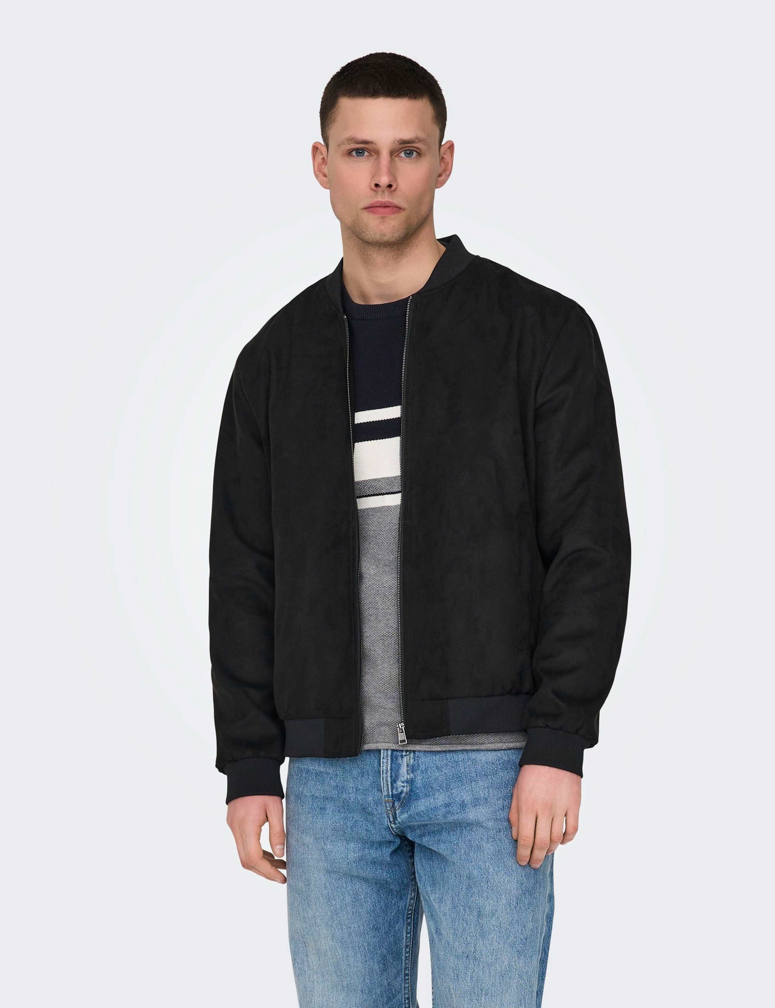 Faux Suede Bomber Jacket