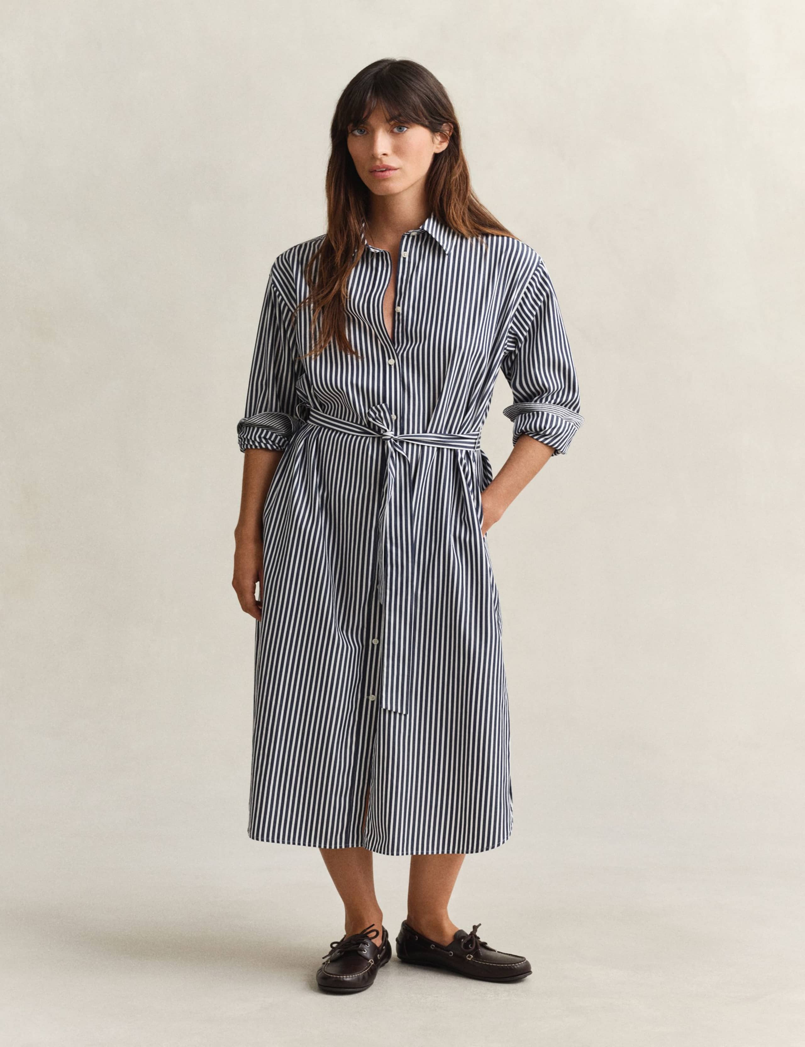 Pure Cotton Poplin Striped Midi Shirt Dress