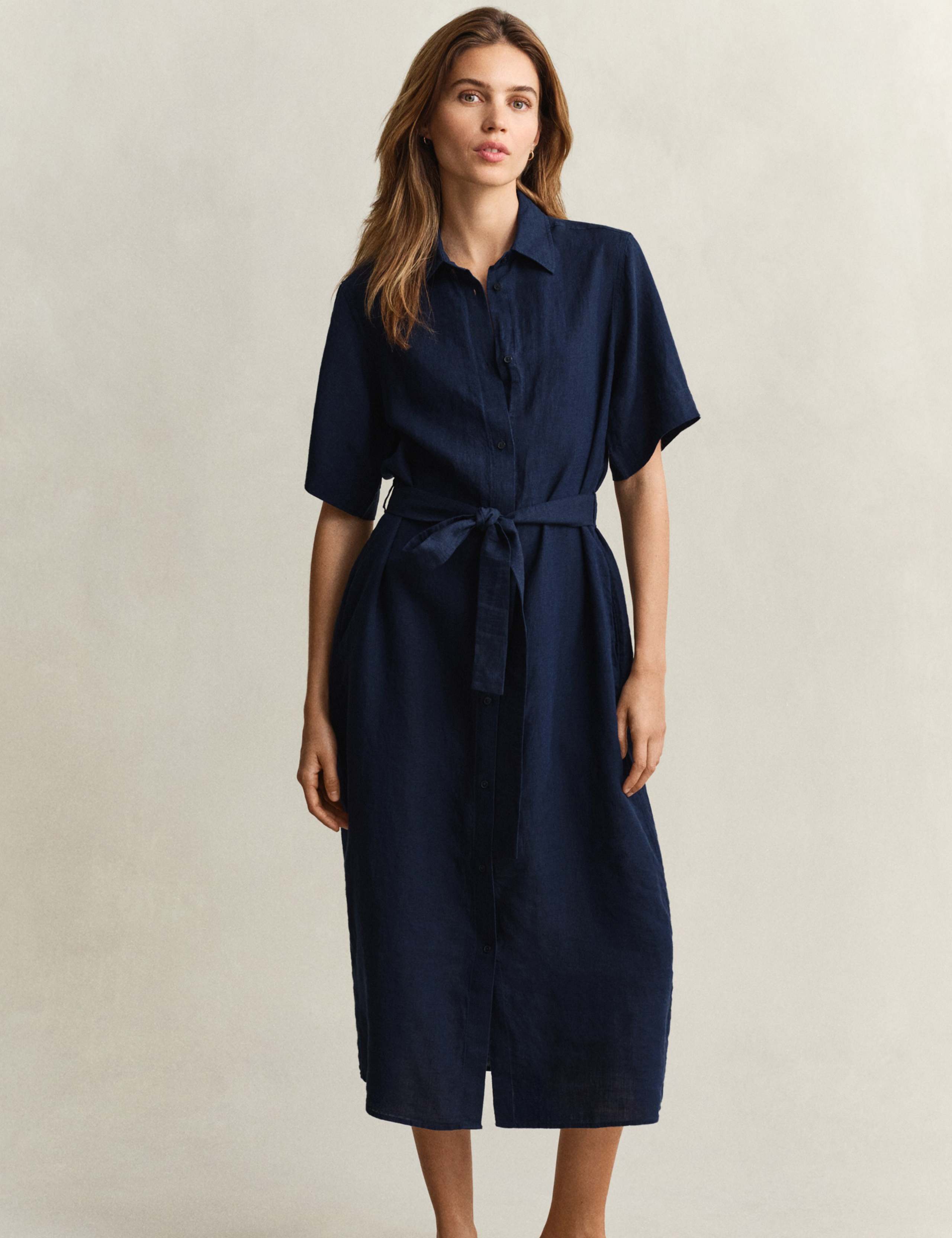 Pure Linen Button Through Midi Shirt Dress
