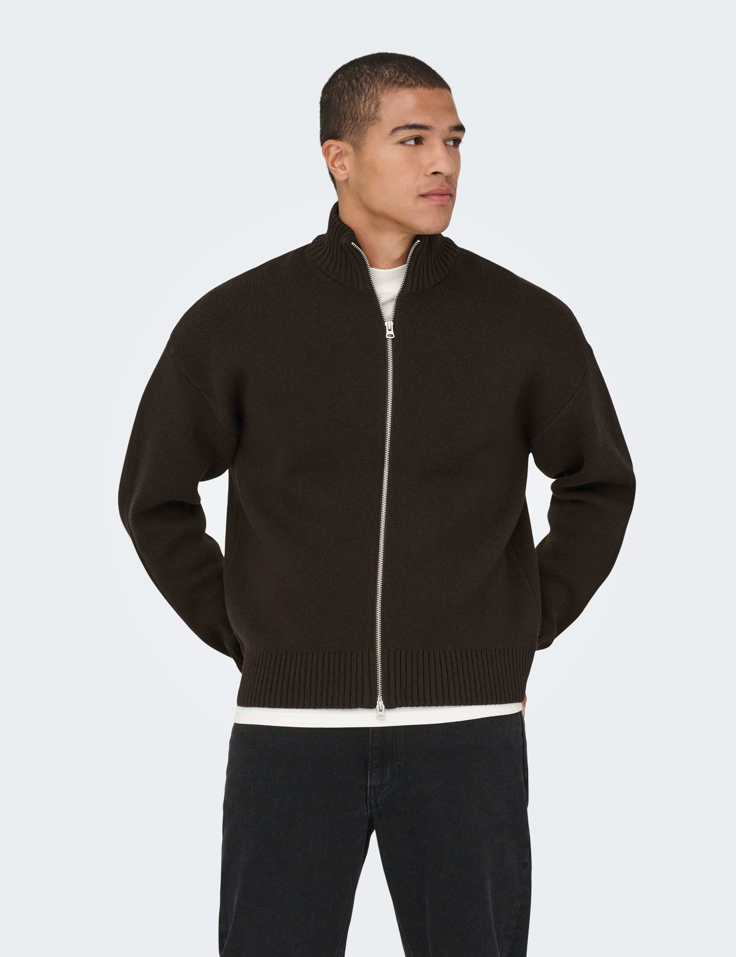 High Neck Zip Up Cardigan