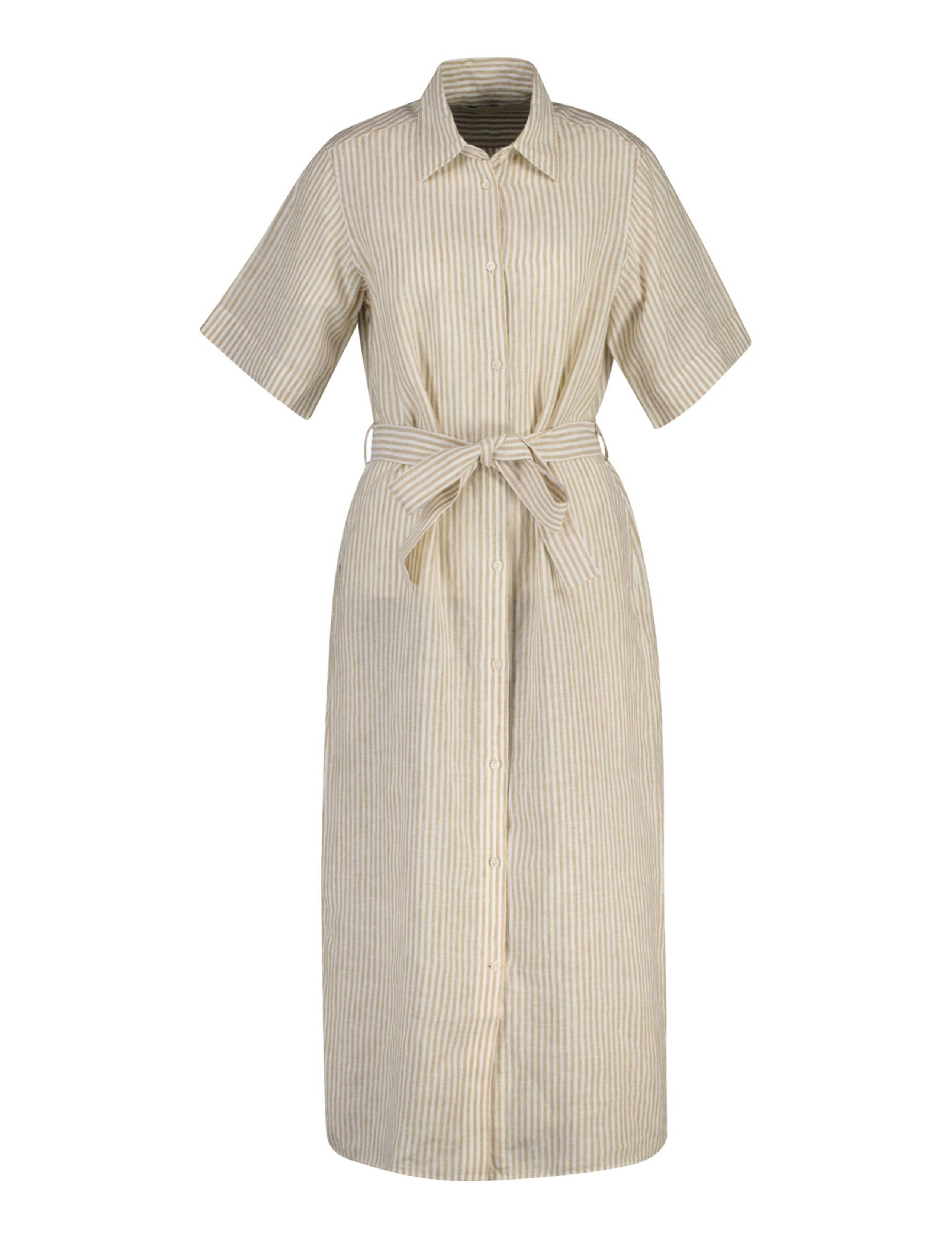 Pure Linen Striped Midi Shirt Dress