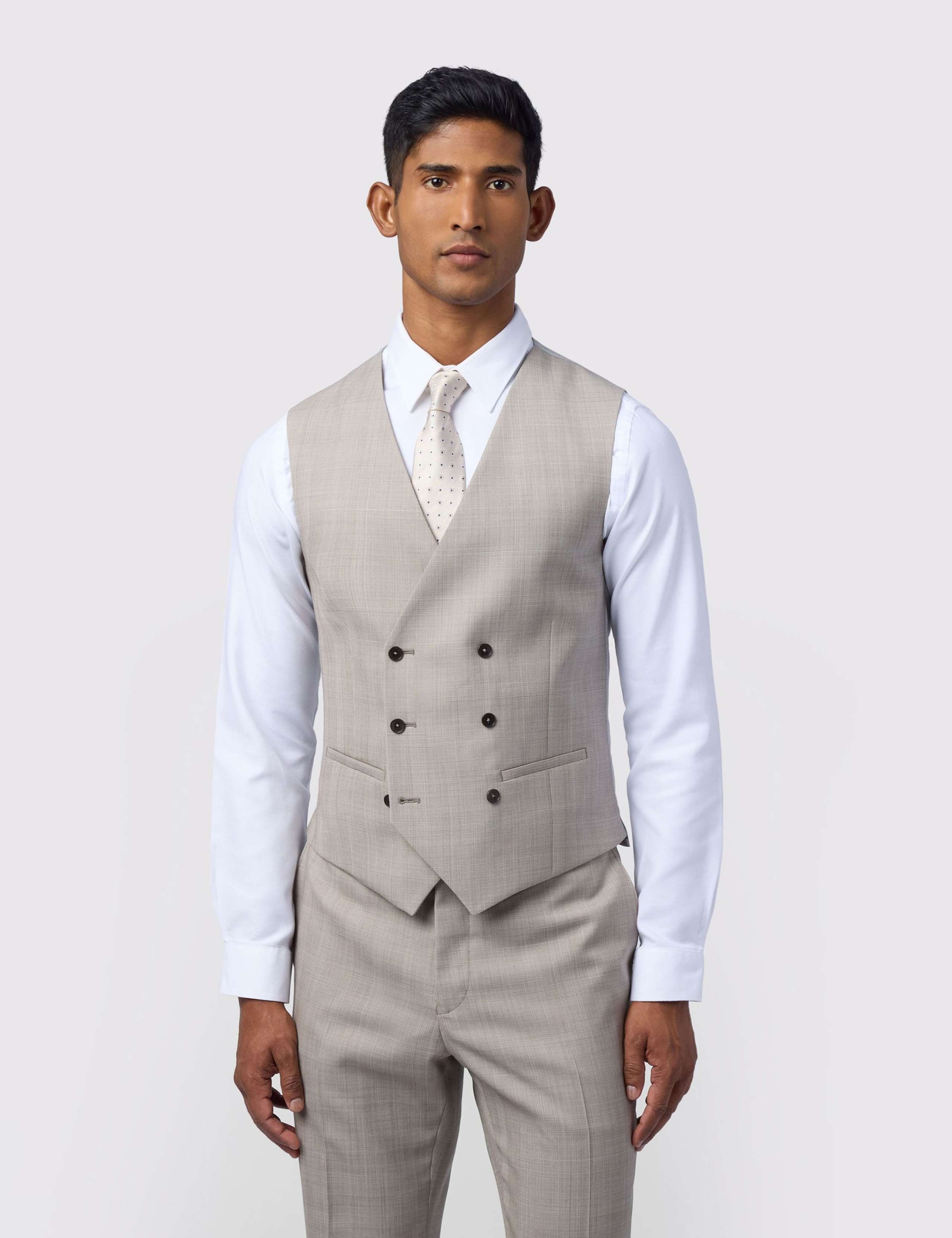 Slim Fit Wool Blend Check Waistcoat