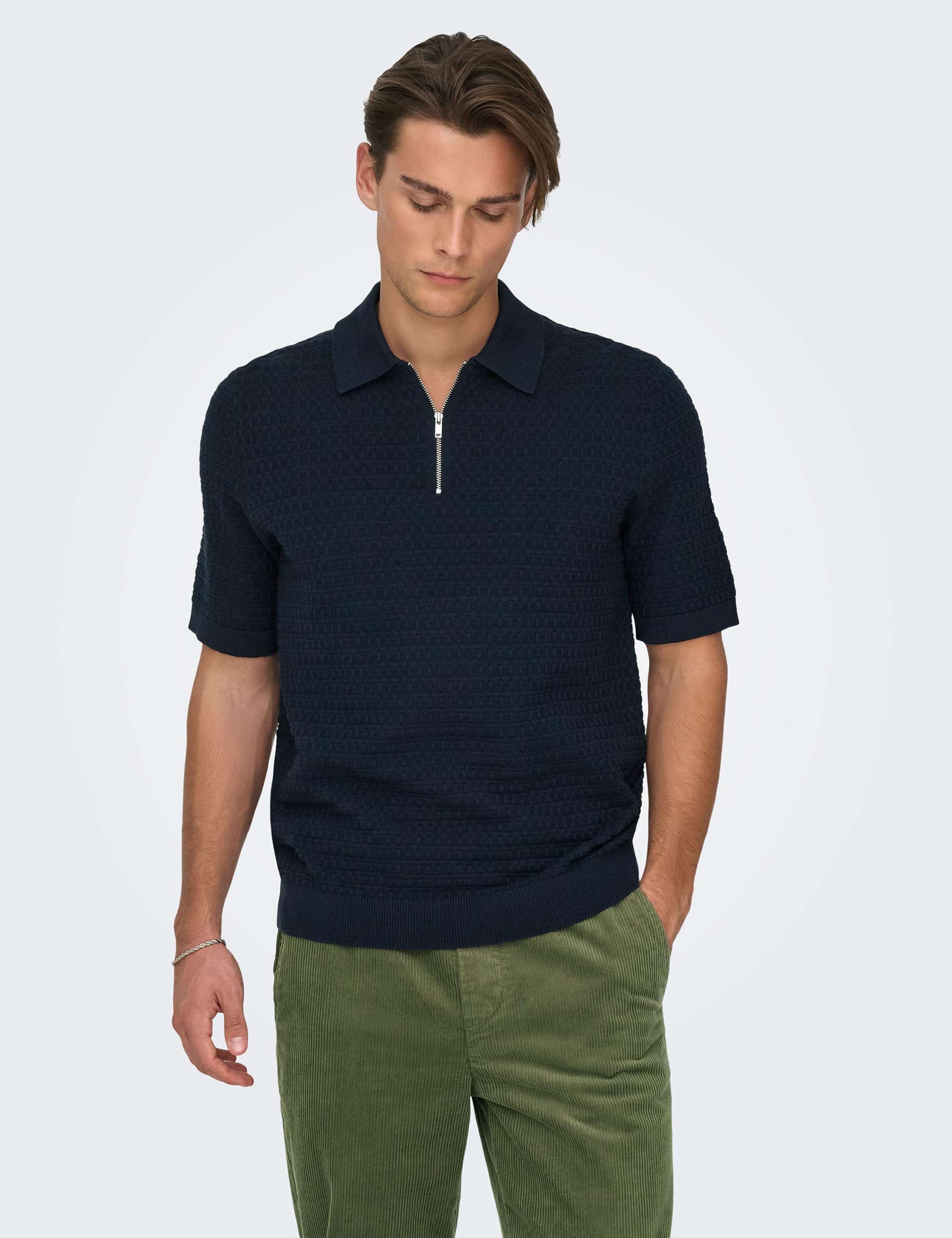 Pure Cotton Textured Knitted Polo Shirt