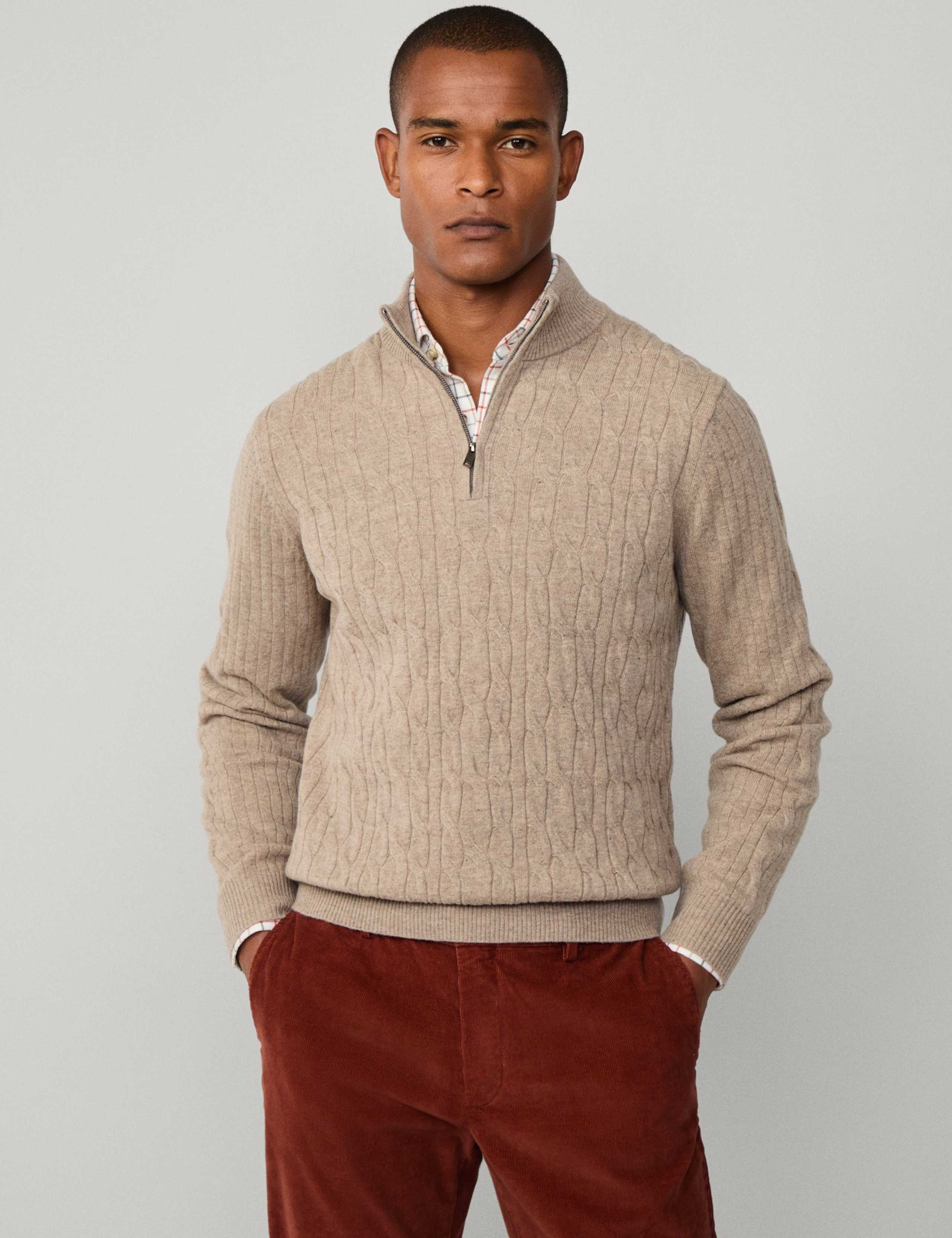 Pure Lambswool Cable Knit Half Zip Jumper