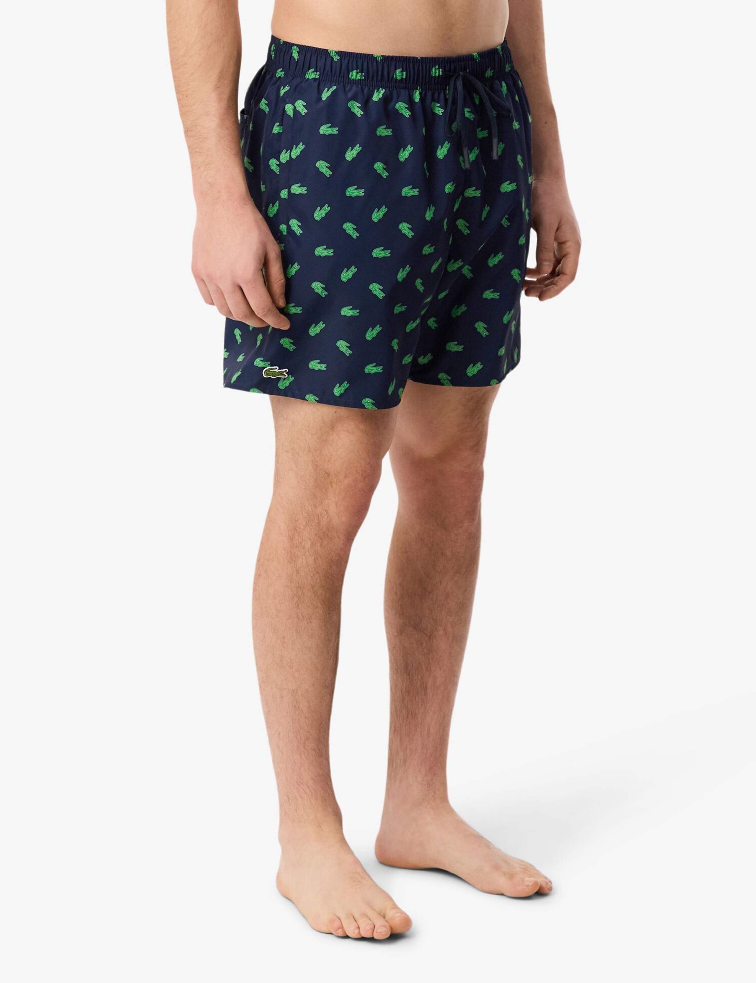 Mid Length Crocodile Print Swim Trunks