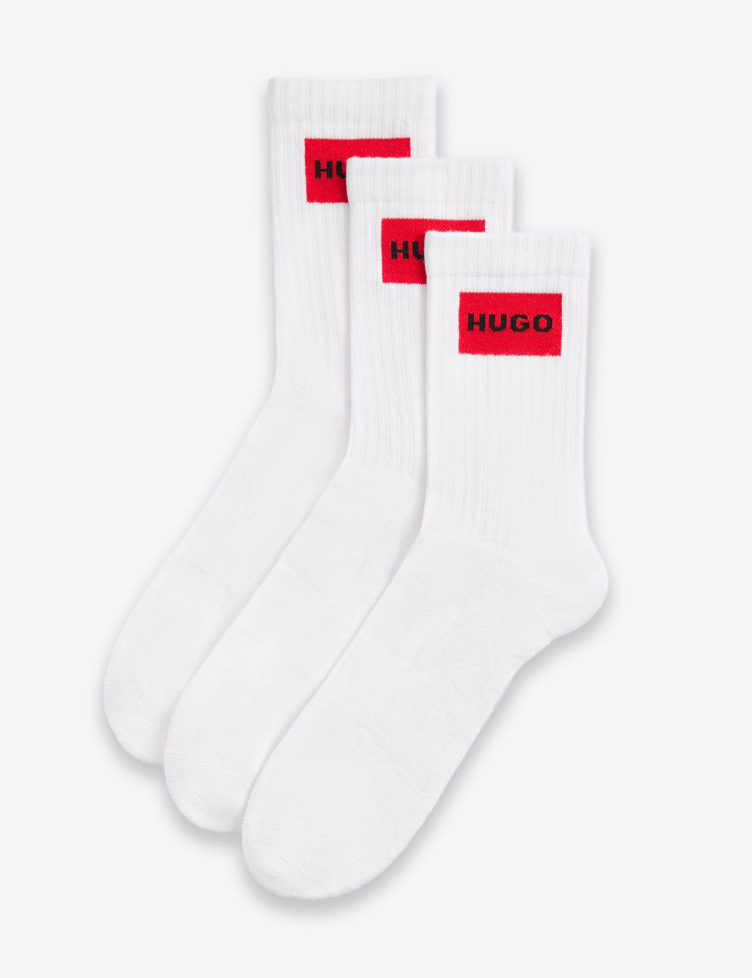 3 Pack Logo Label Cotton Rich Ribbed Socks