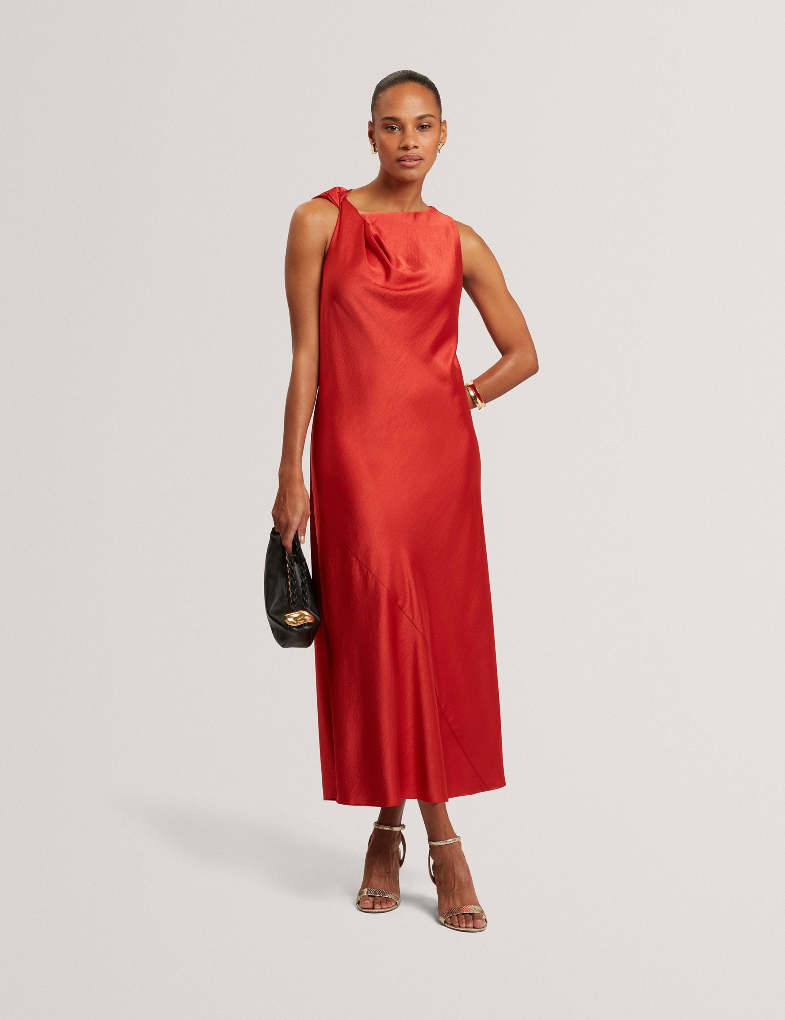 Twist Shoulder Midi Slip Dress