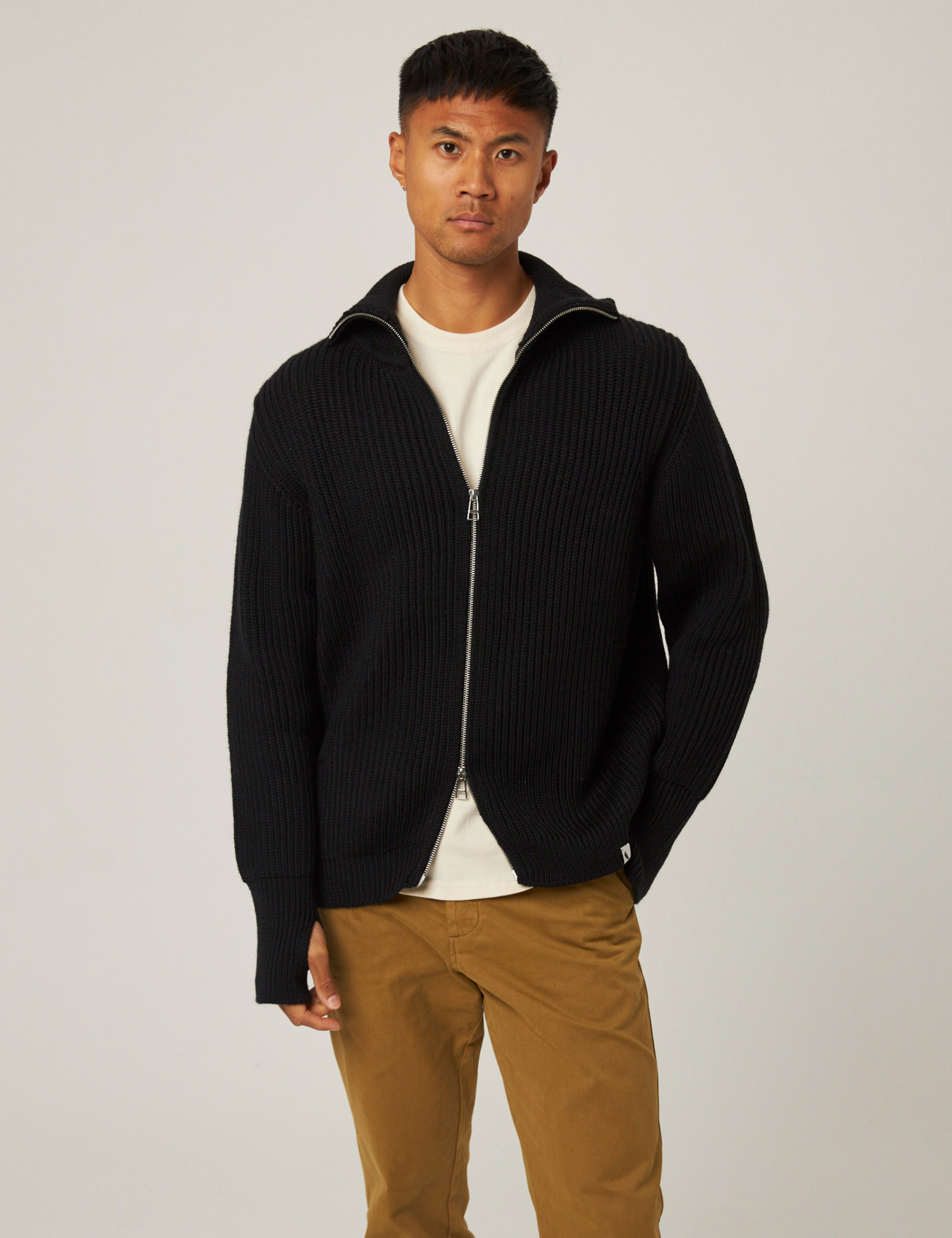 Pure Merino Wool Cable Funnel Neck Cardigan