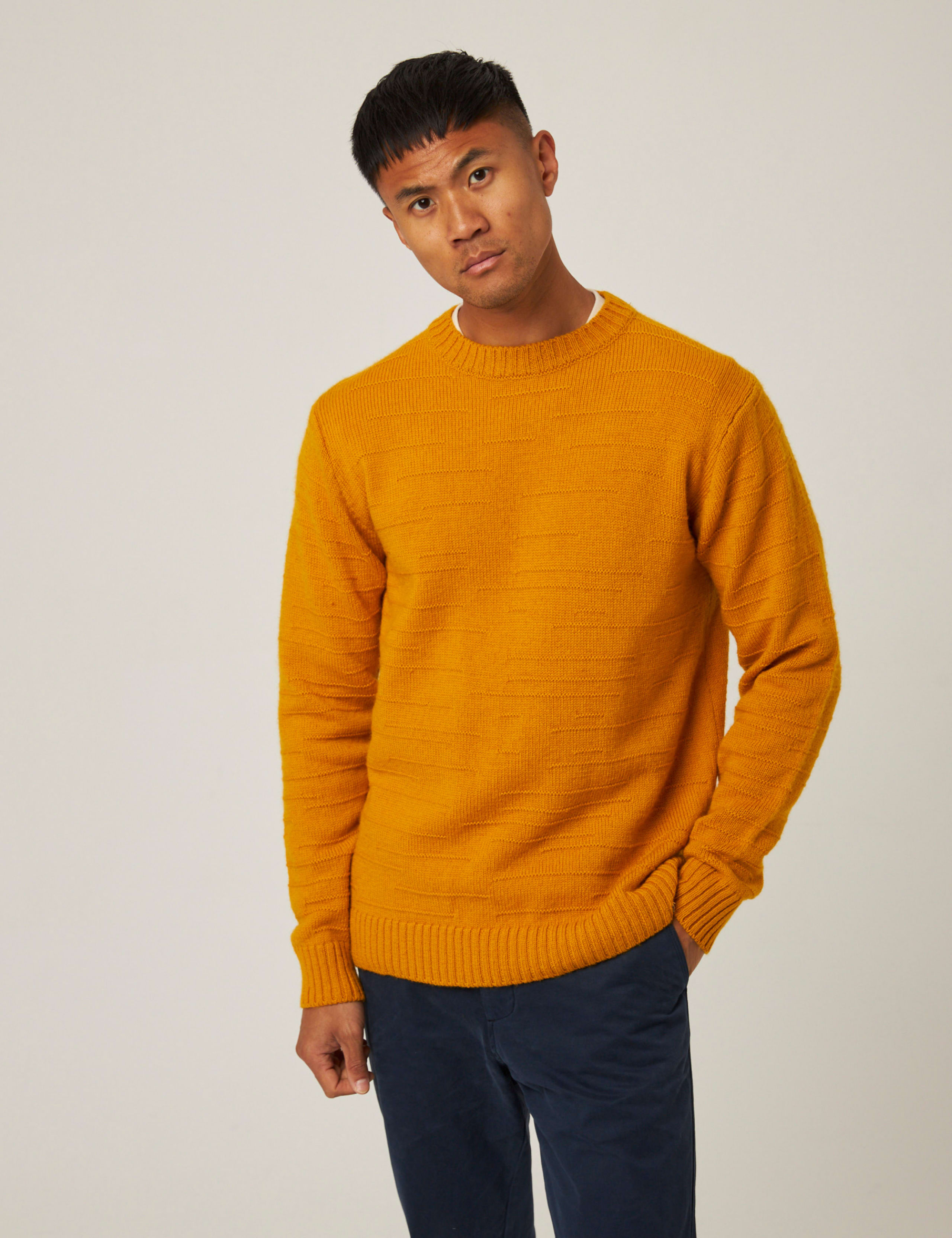 Pure Merino Wool Textured Crew Neck Jumper