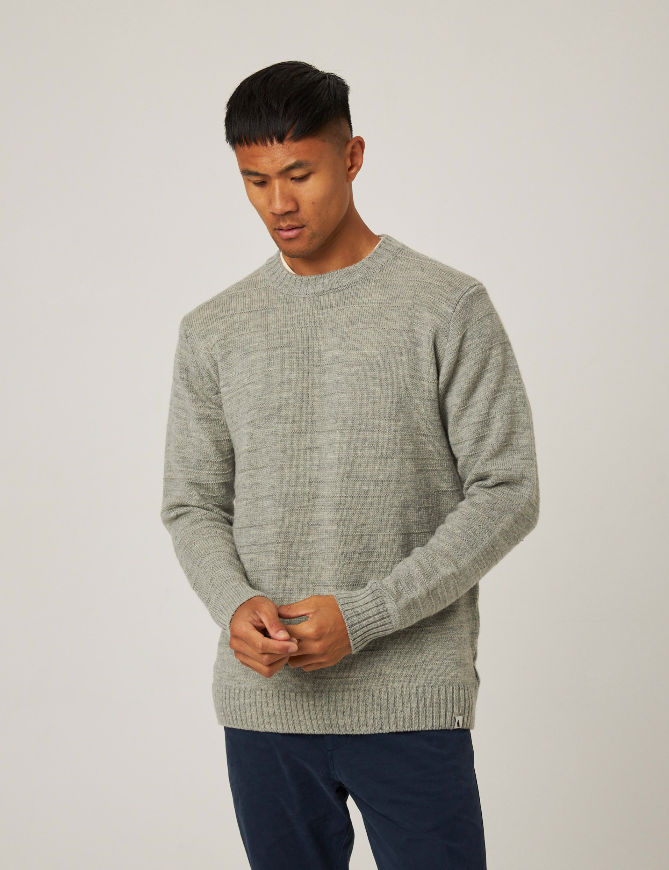 Pure Merino Wool Textured Crew Neck Jumper