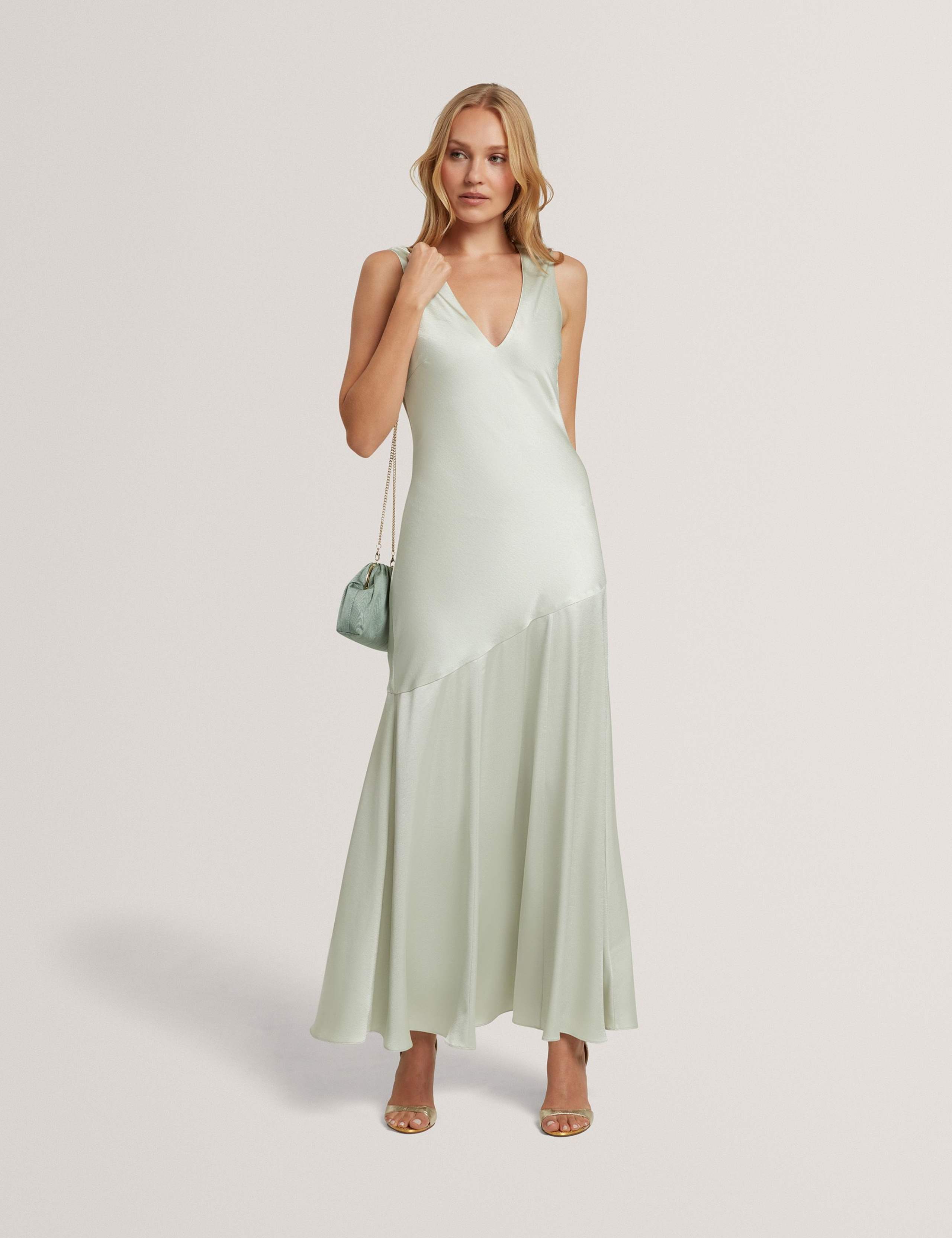 V-Neck Diagonal Seam Maxi Slip Dress
