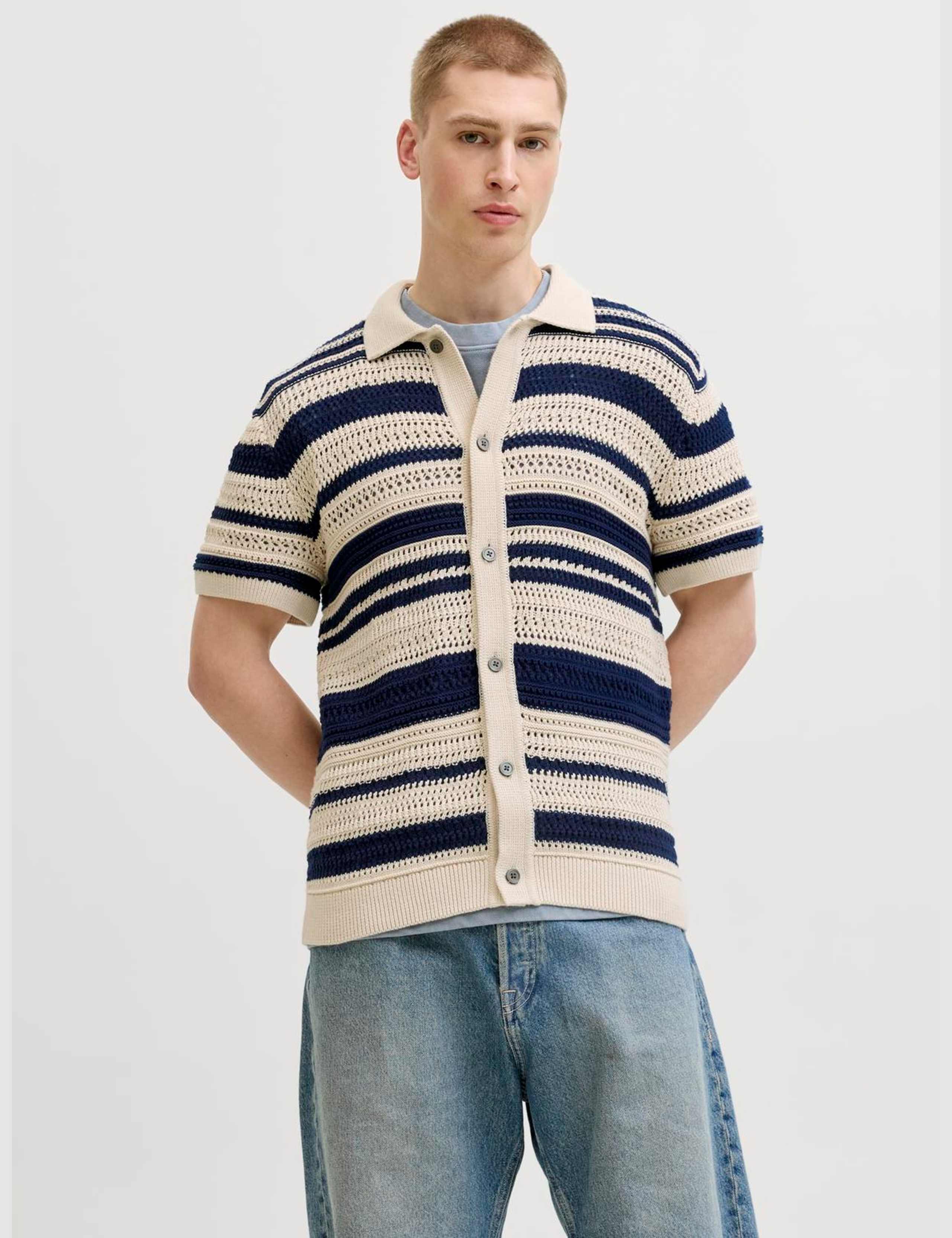 Pure Cotton Striped Short Sleeve Knitted Shirt