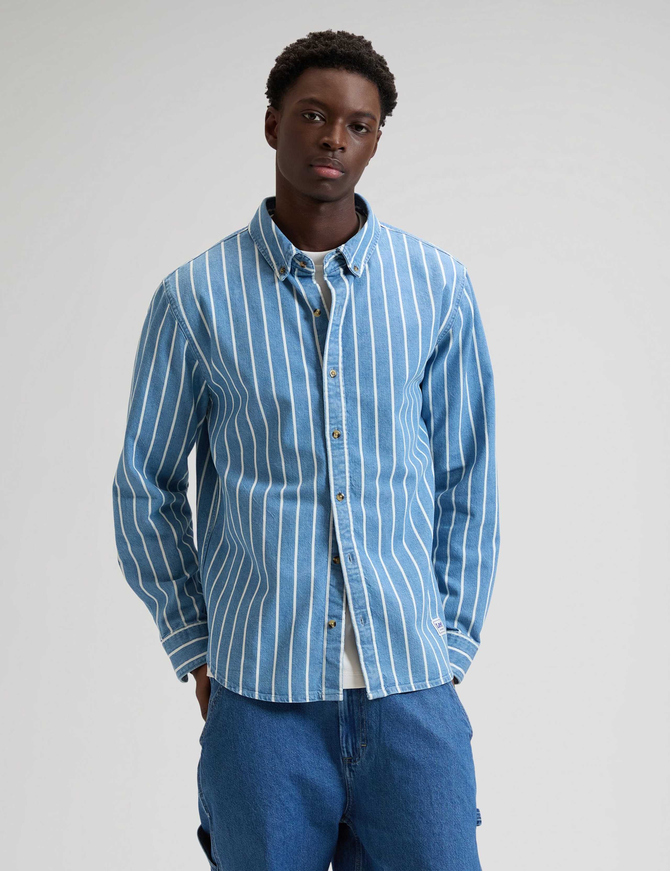 Regular Fit Striped Denim Shirt