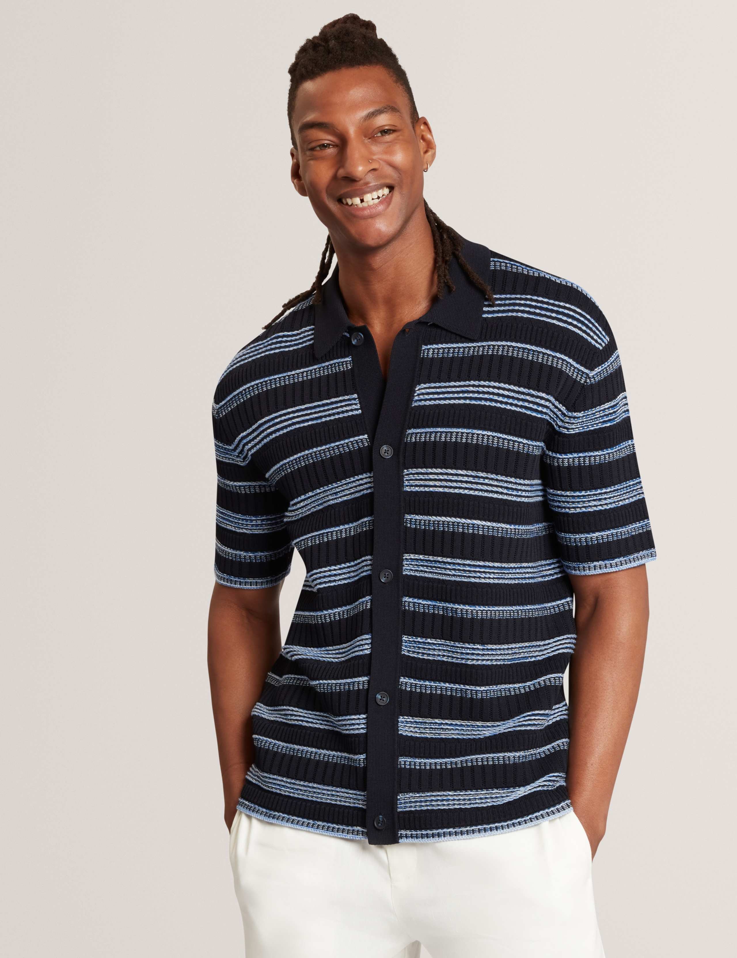 Pure Cotton Striped Short Sleeve Knitted Shirt