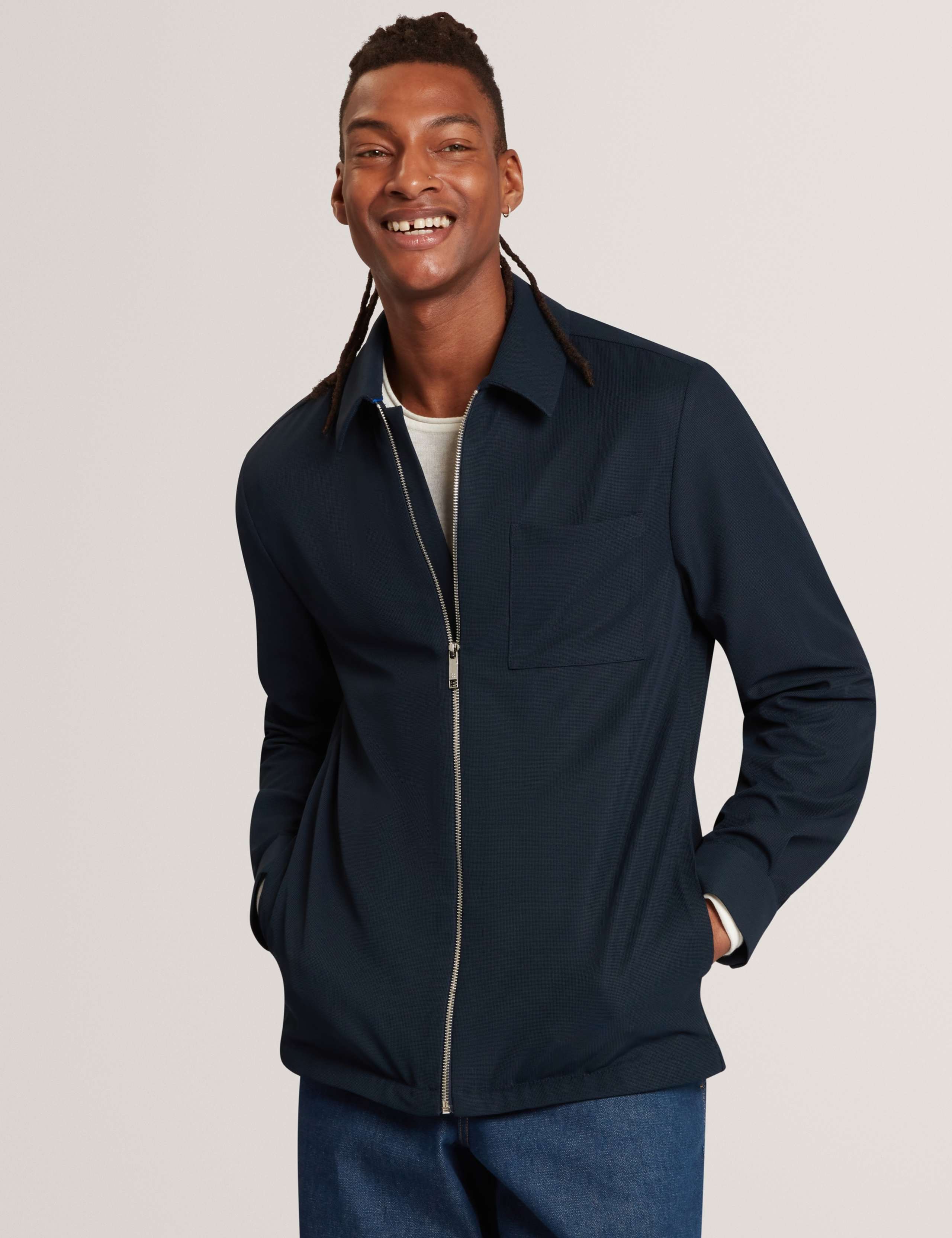 Regular Fit Waffle Zip Up Overshirt