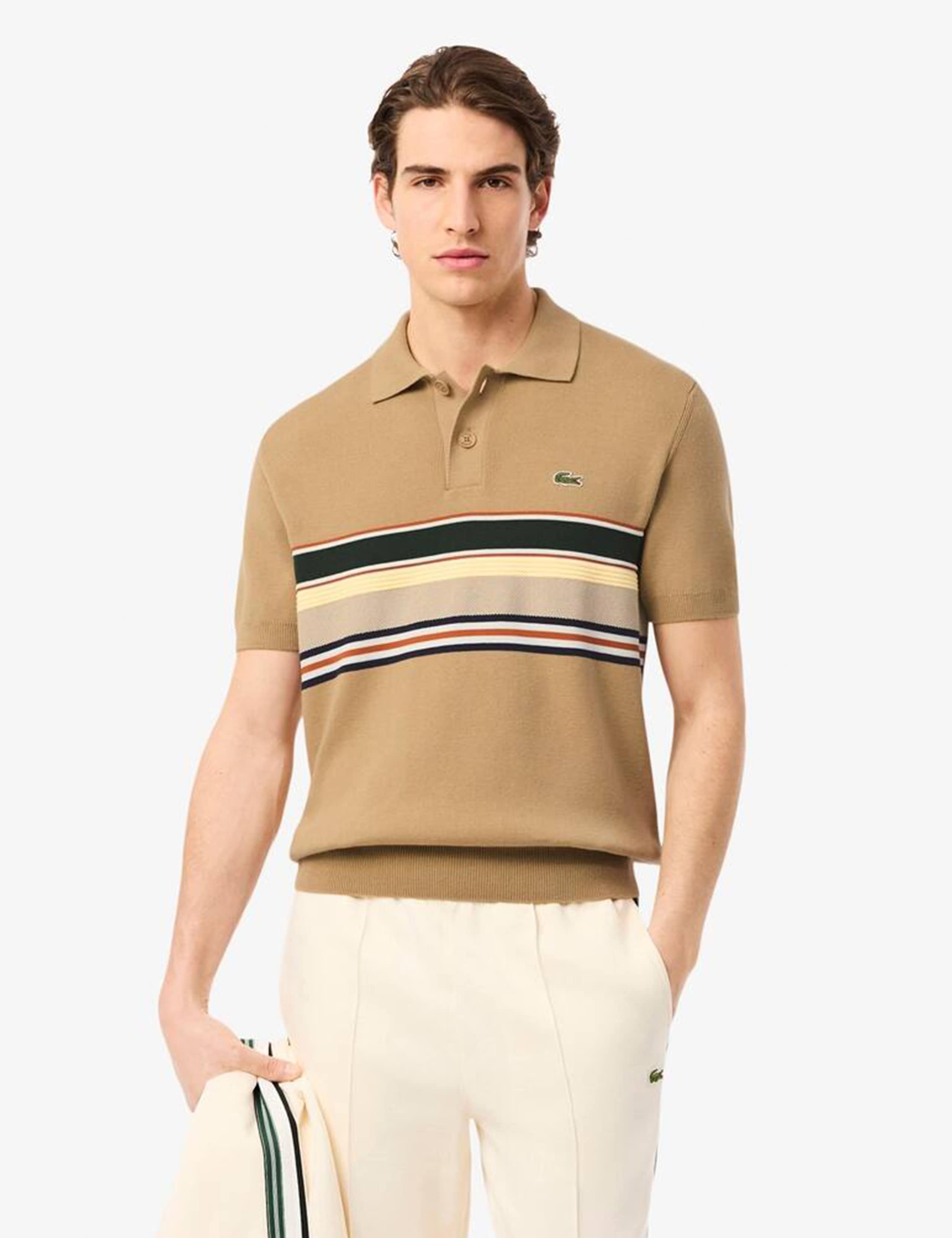 Pure Cotton Striped Knitted Polo Shirt