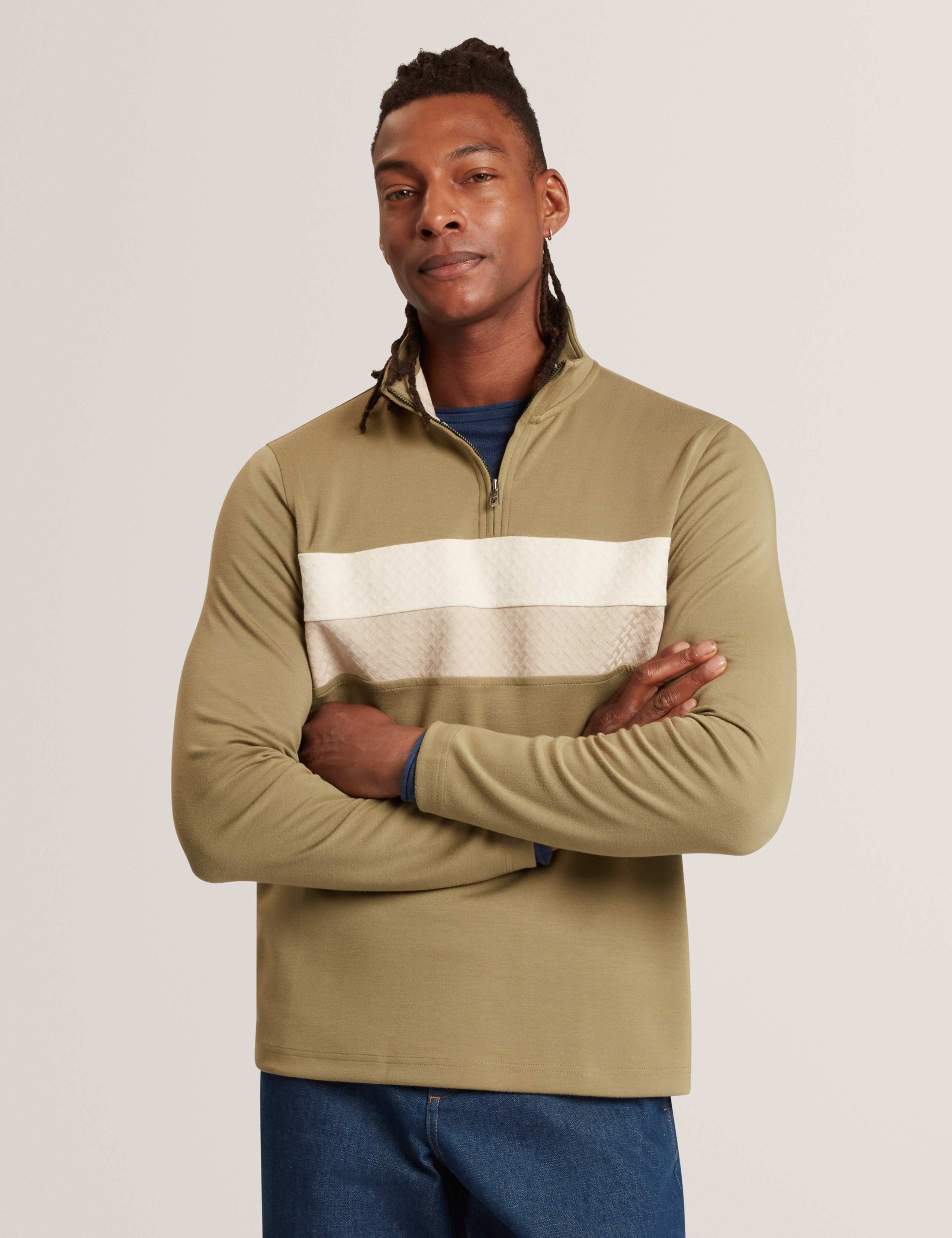 Modal Blend Jersey Striped Half Zip Sweatshirt