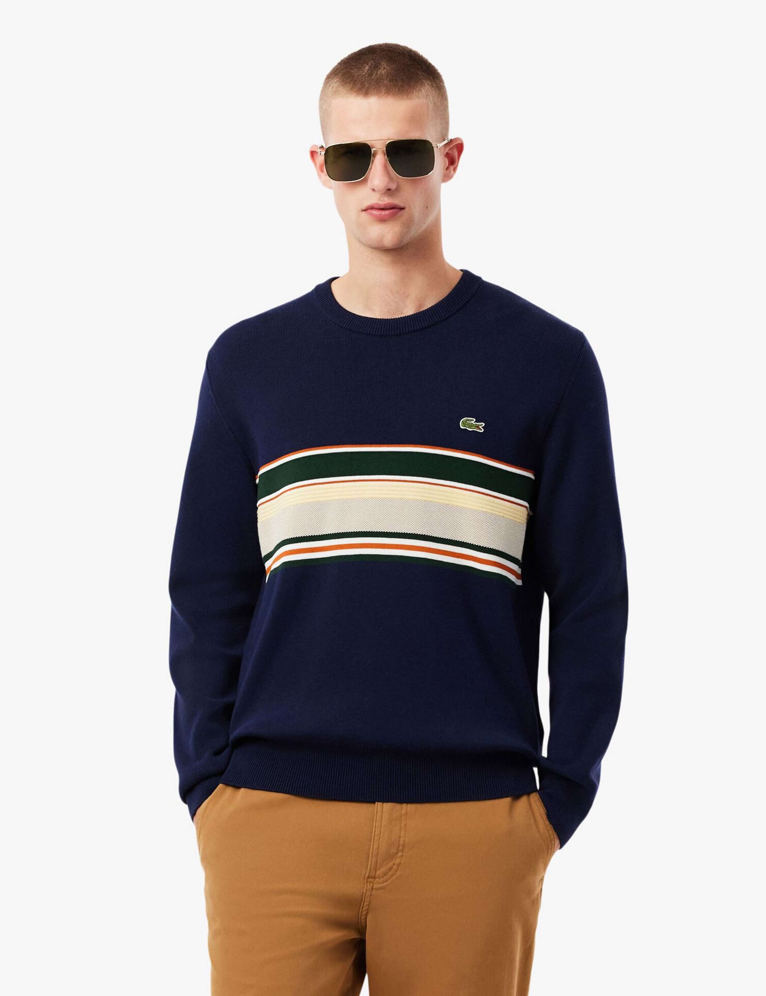 Knitted Stripe Crew Neck Jumper with Wool