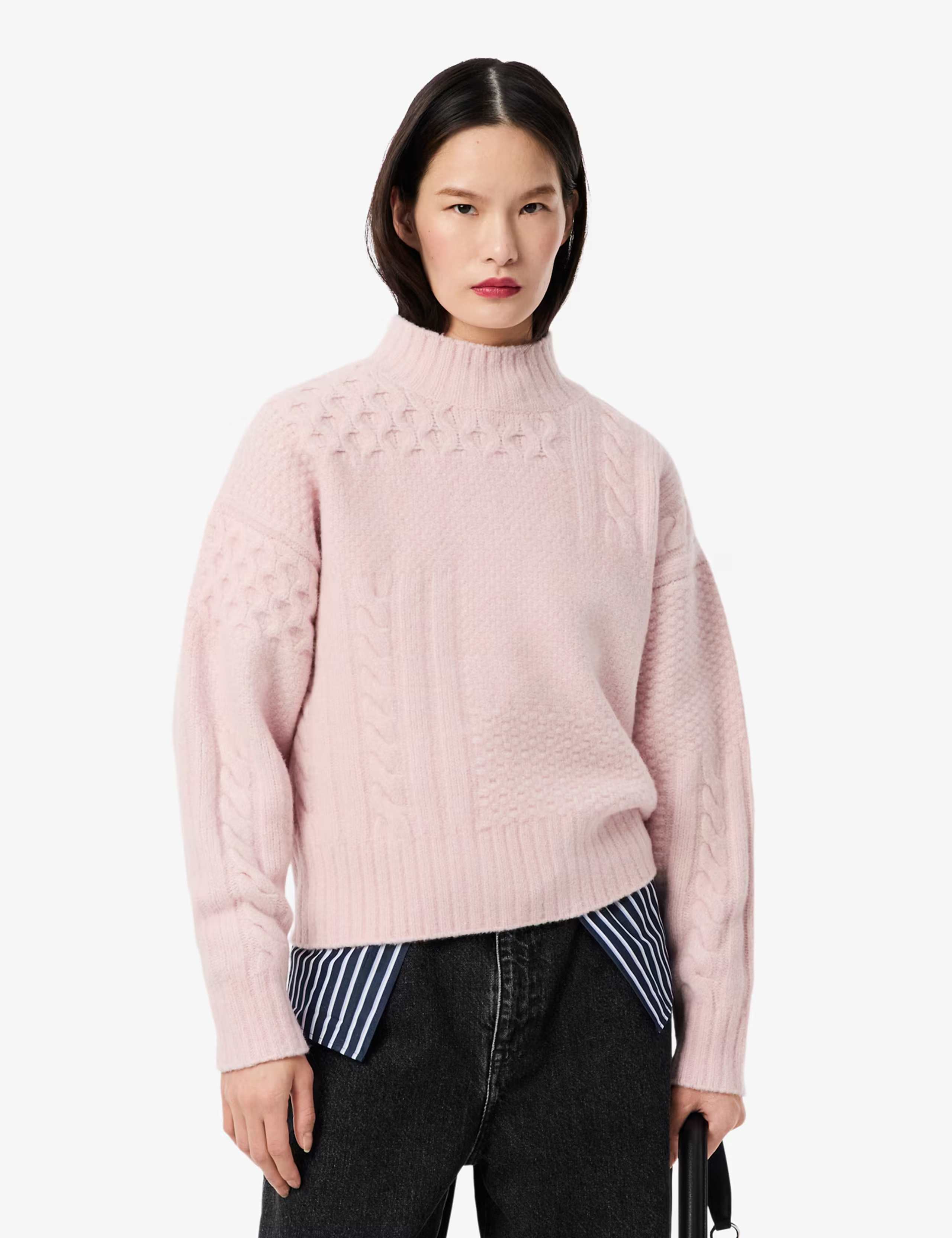 Wool Rich Cable Knit Roll Neck Jumper
