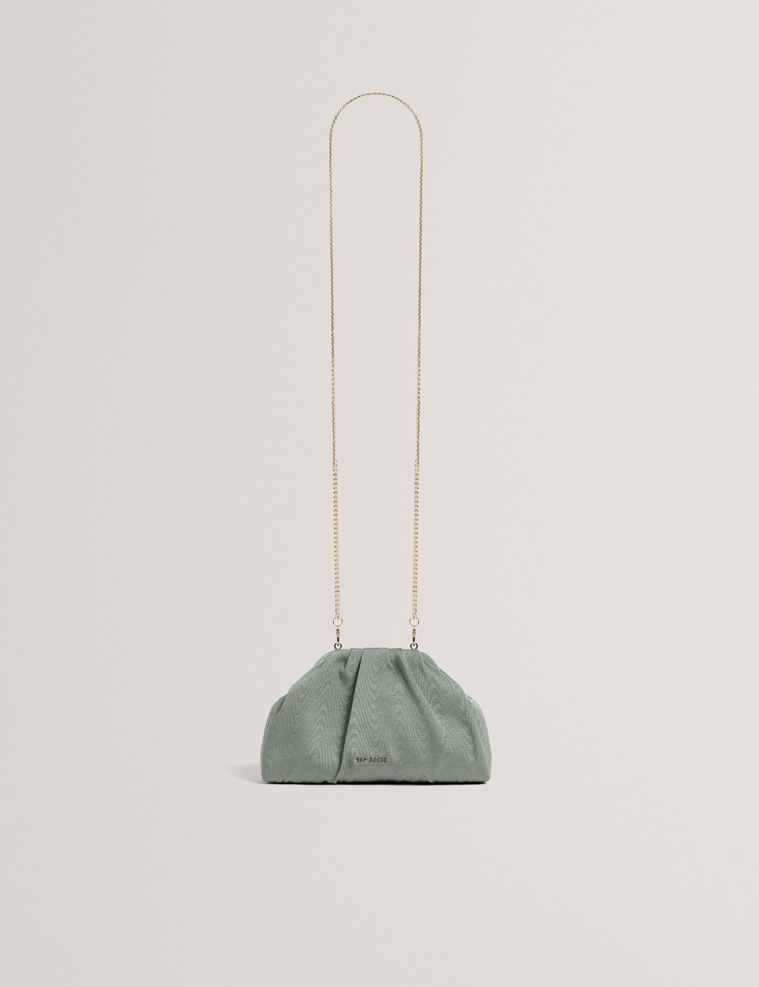 Fabric Gathered Chain Strap Clutch Bag