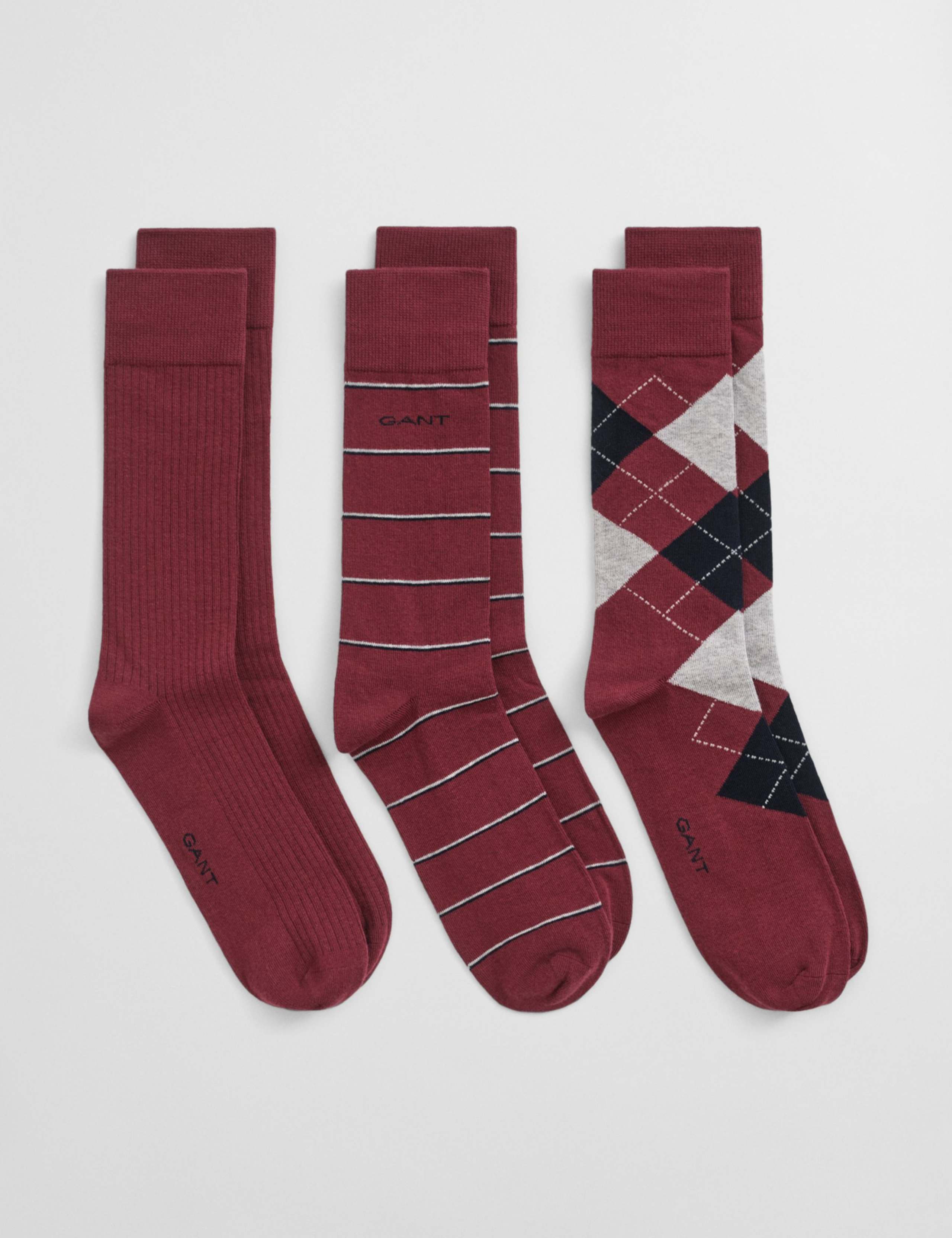 3pk Argyle and Striped Cotton Rich Socks