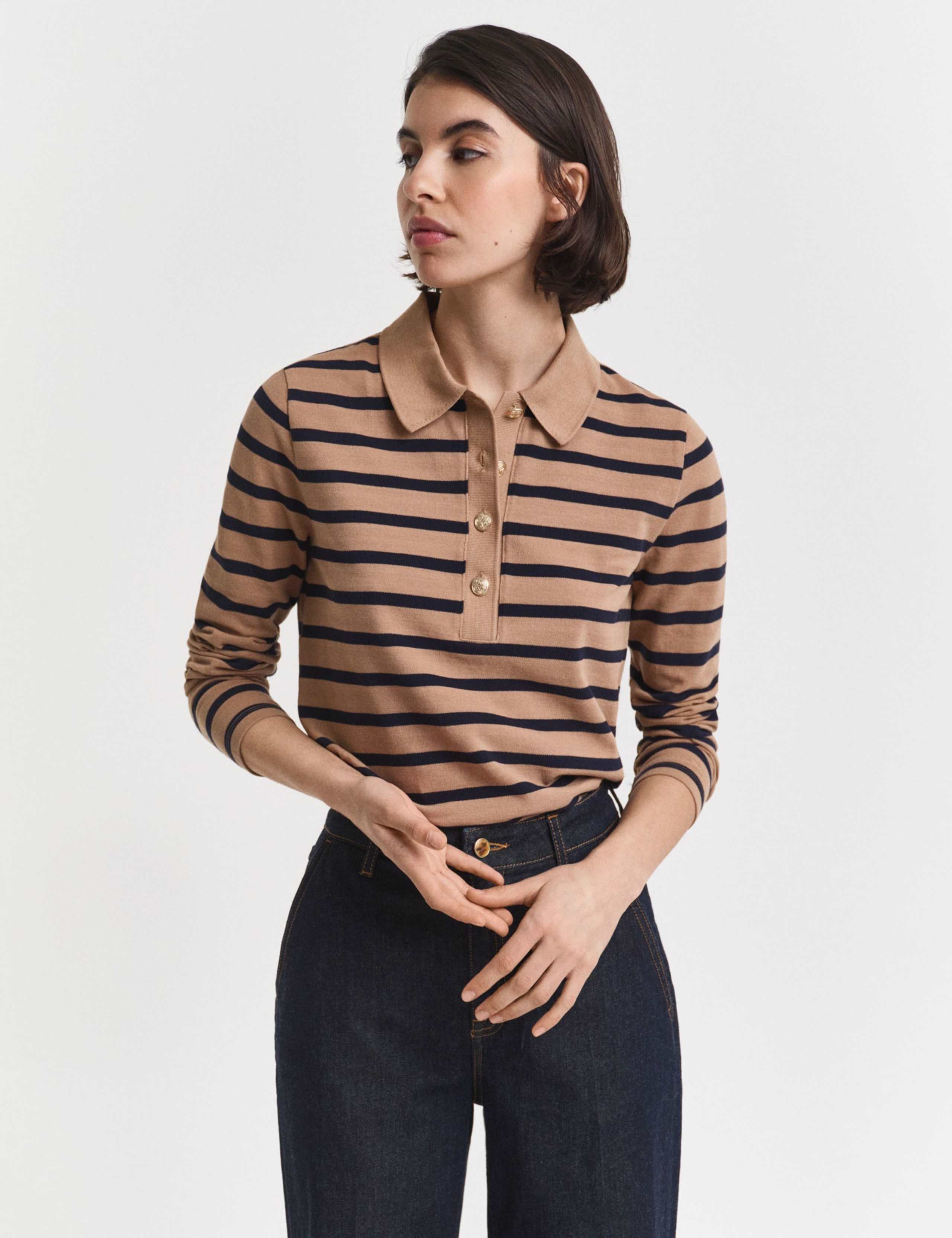Pure Cotton Striped Collared Jumper