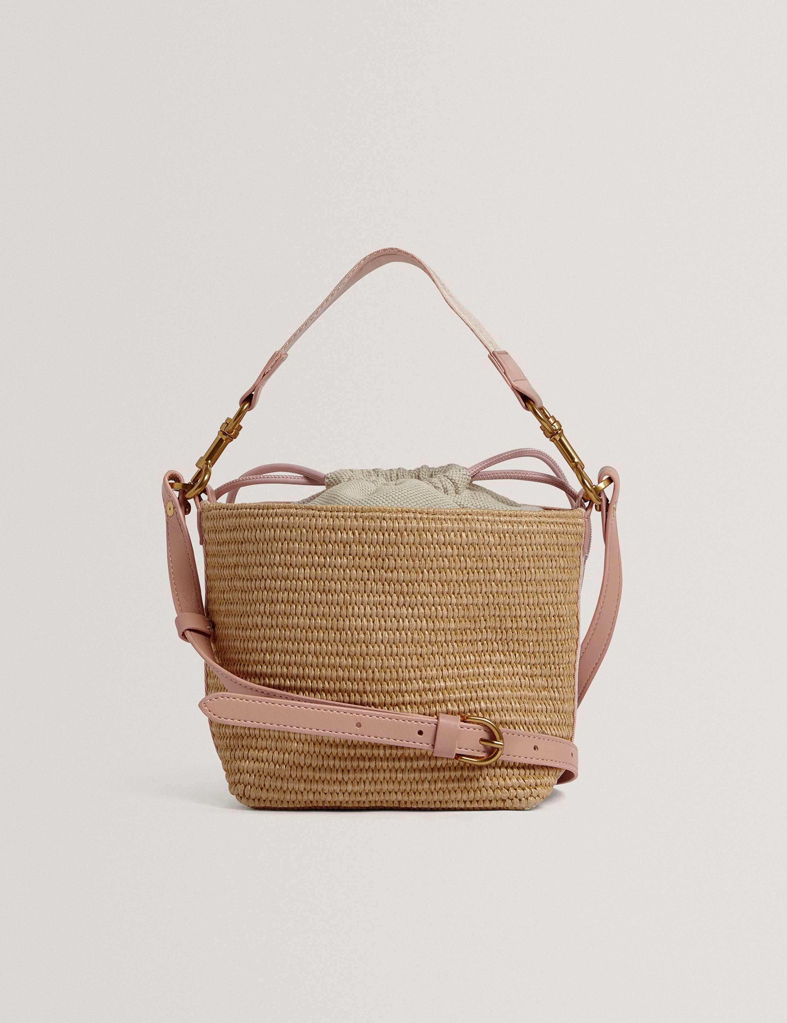 Raffia Drawstring Bucket Bag