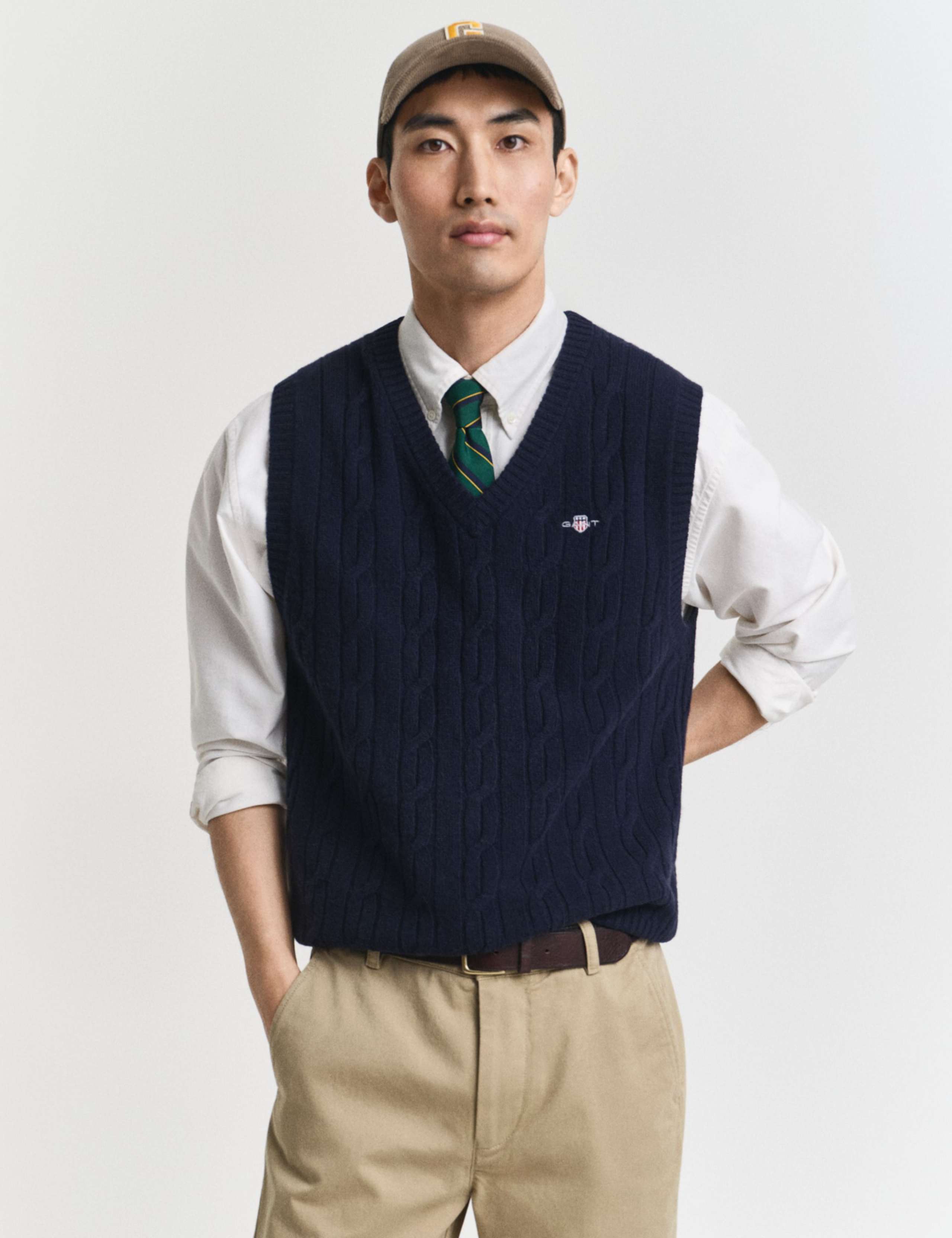 Pure Wool V-Neck Cable Knitted Vest