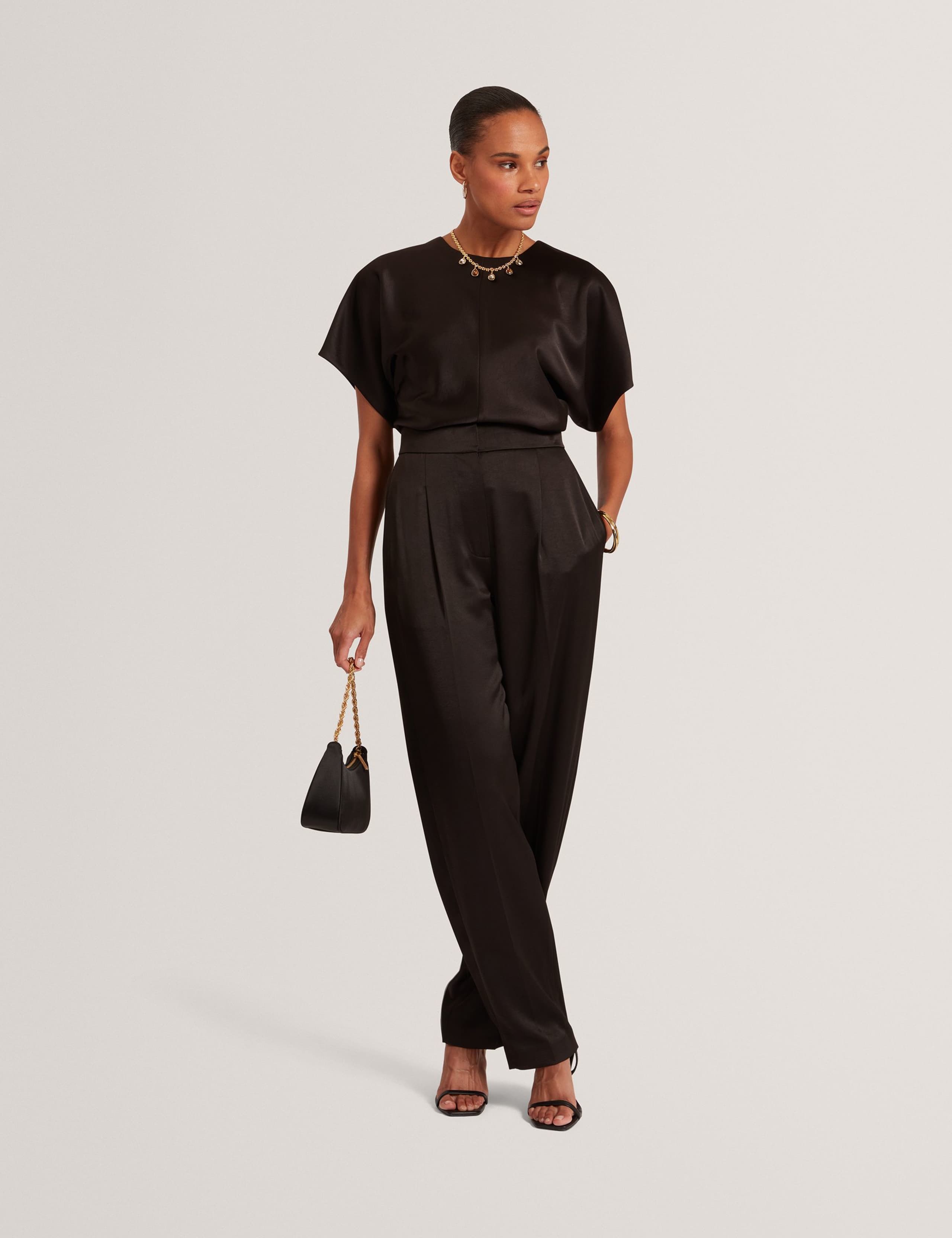 Crepe Crew Neck Waisted Top