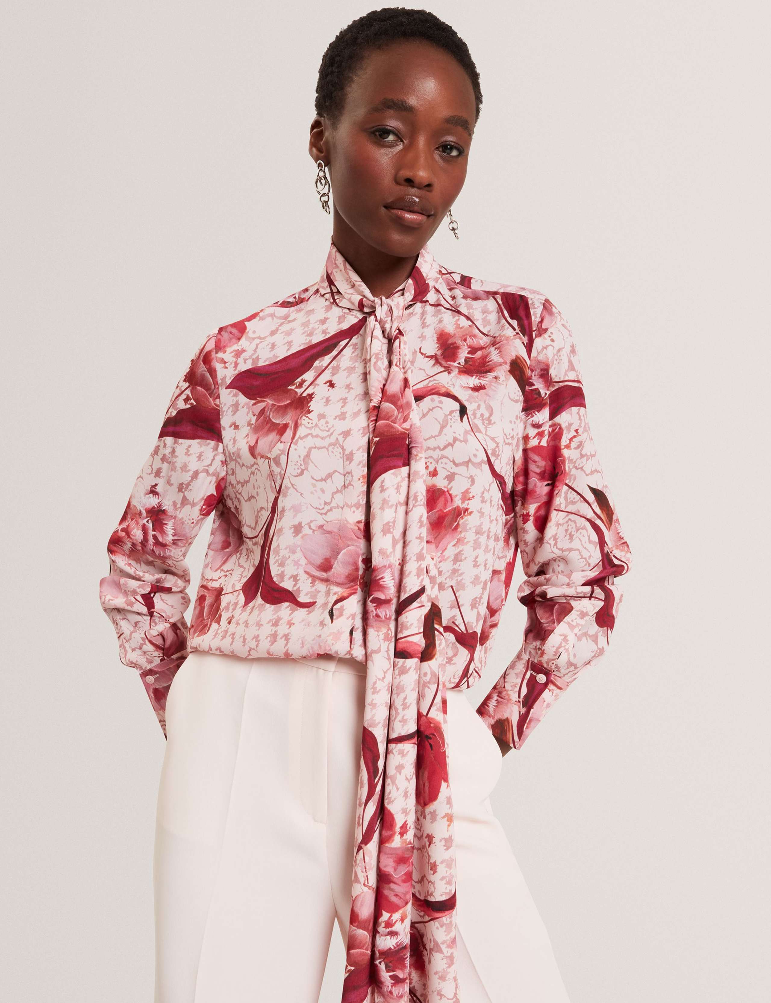 Floral Tie Neck Shirt