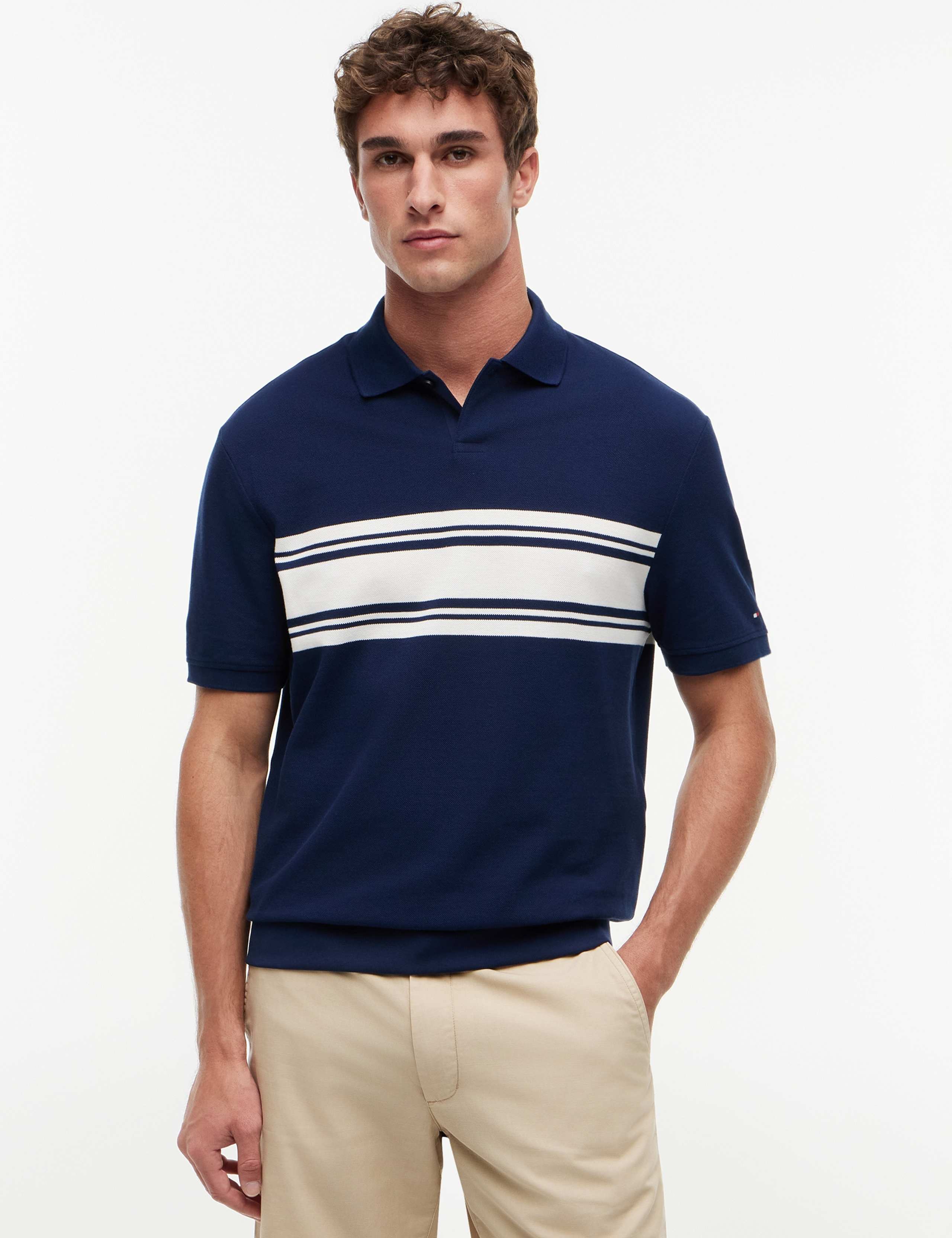 Pure Cotton Pique Striped Polo Shirt