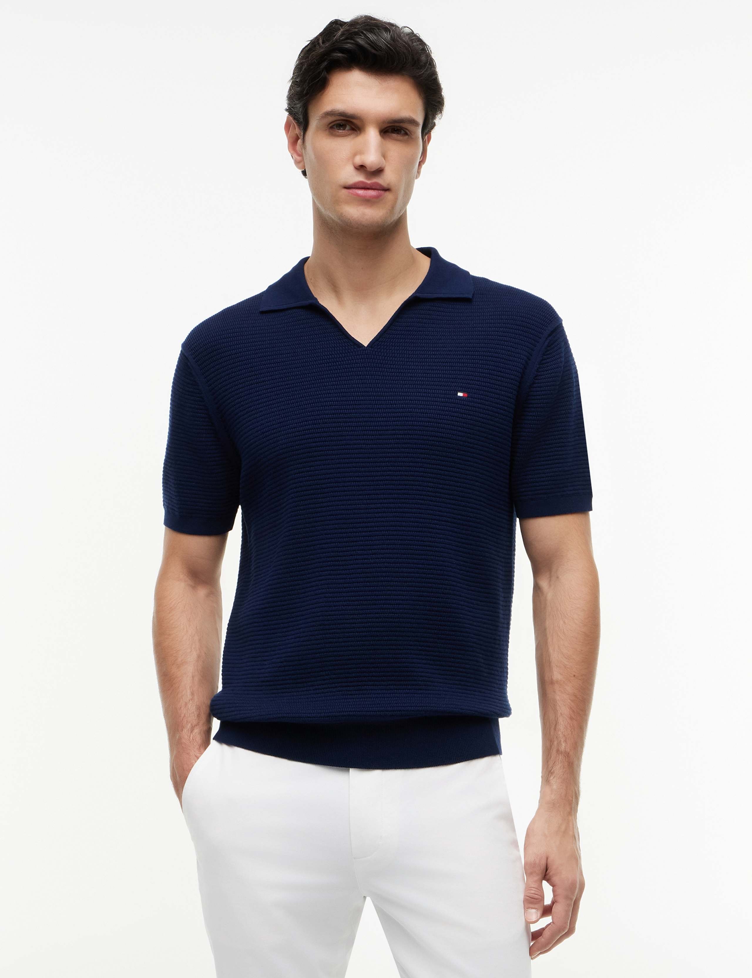 Pure Cotton Textured Knitted Polo Shirt