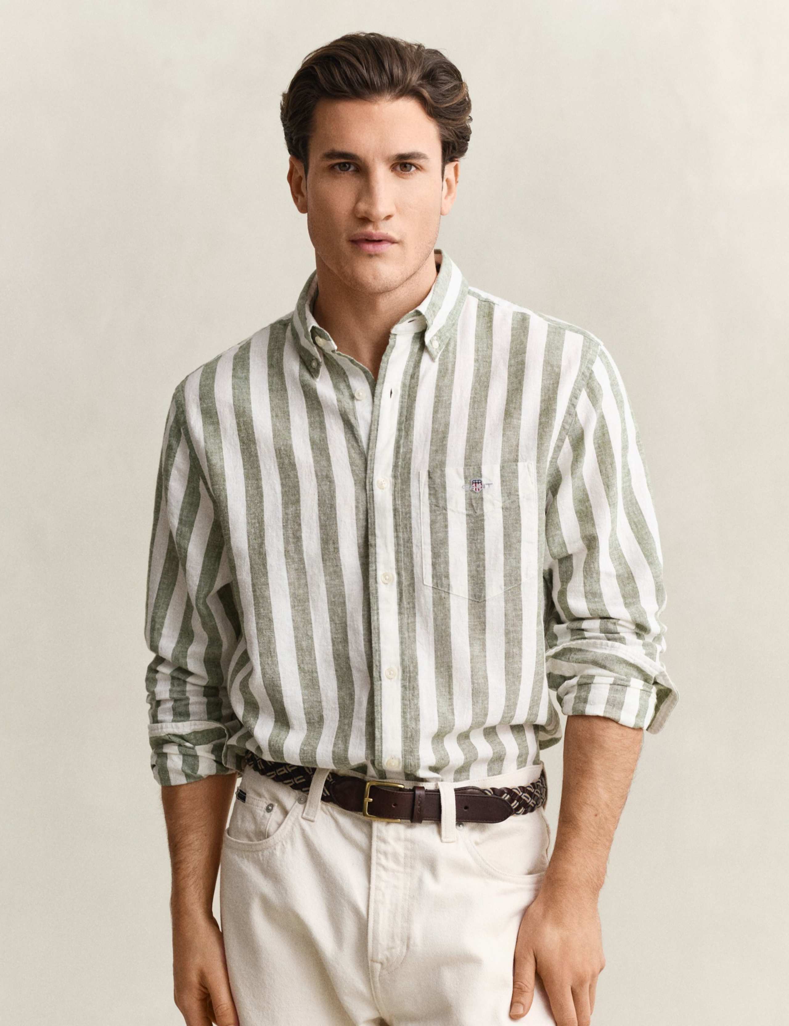 Regular Fit Cotton Linen Striped Shirt