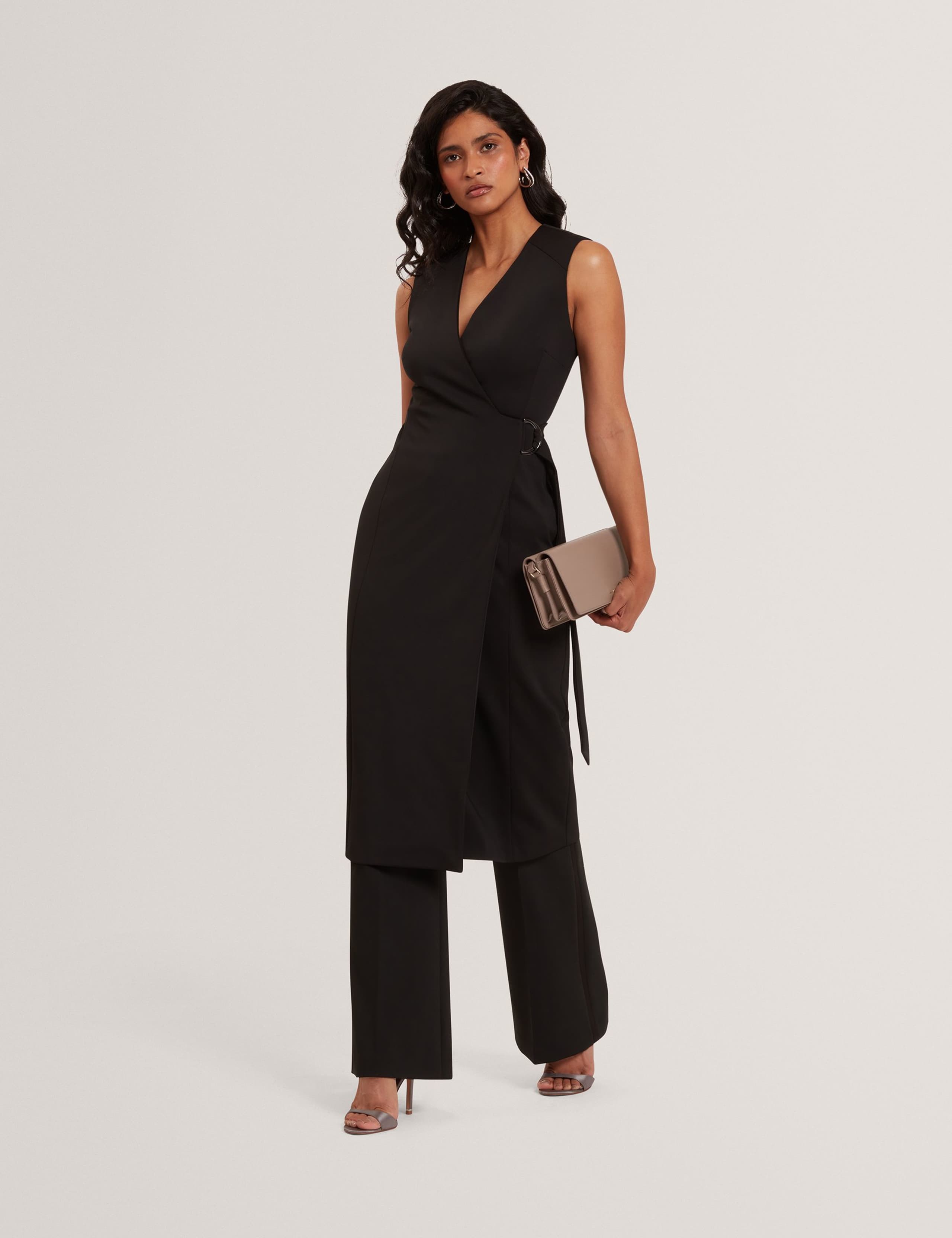 Tailored V-Neck Midi Wrap Dress